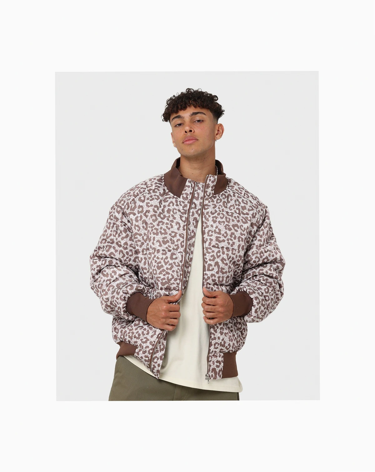 Mens Leopard Print Puffer Jacket