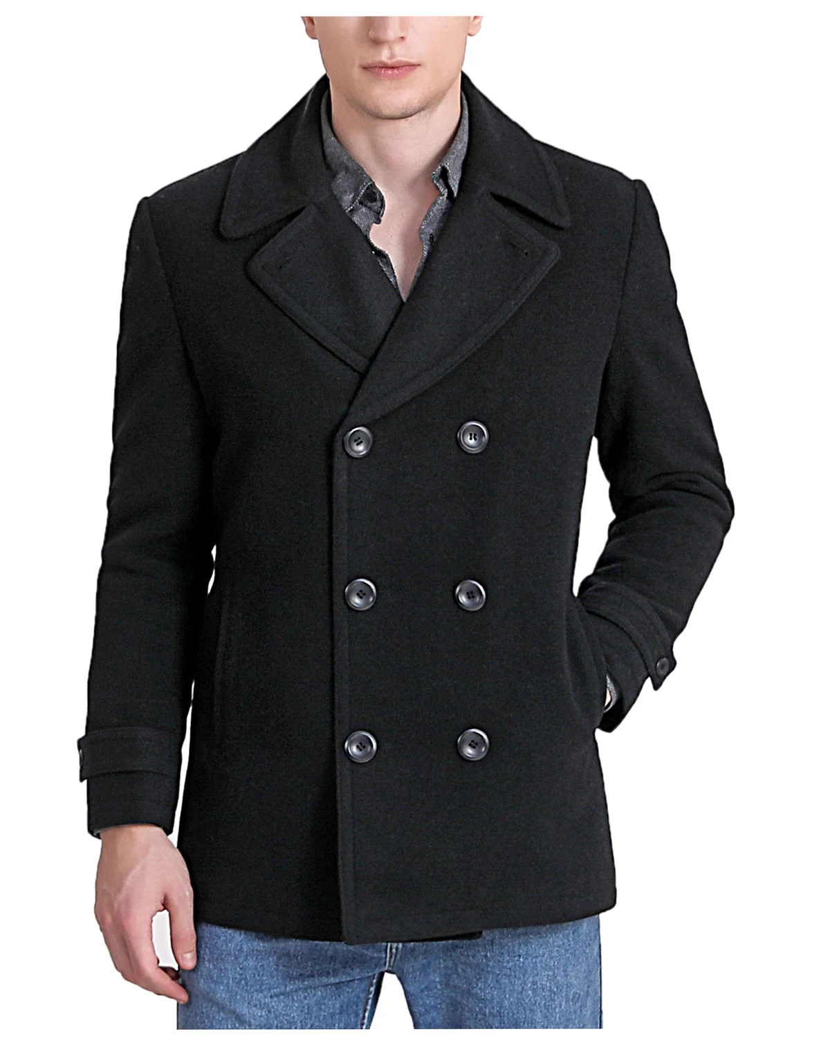 Men Wool Blend Pea Coat