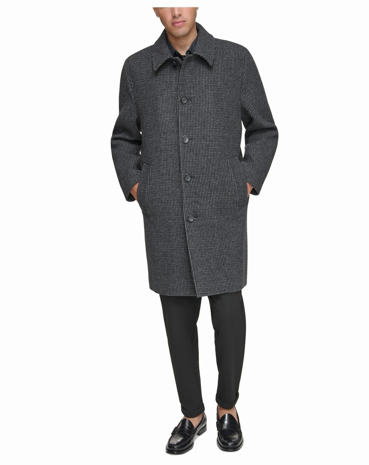Men's Rennel Houndstooth Single-Breasted Topcoat