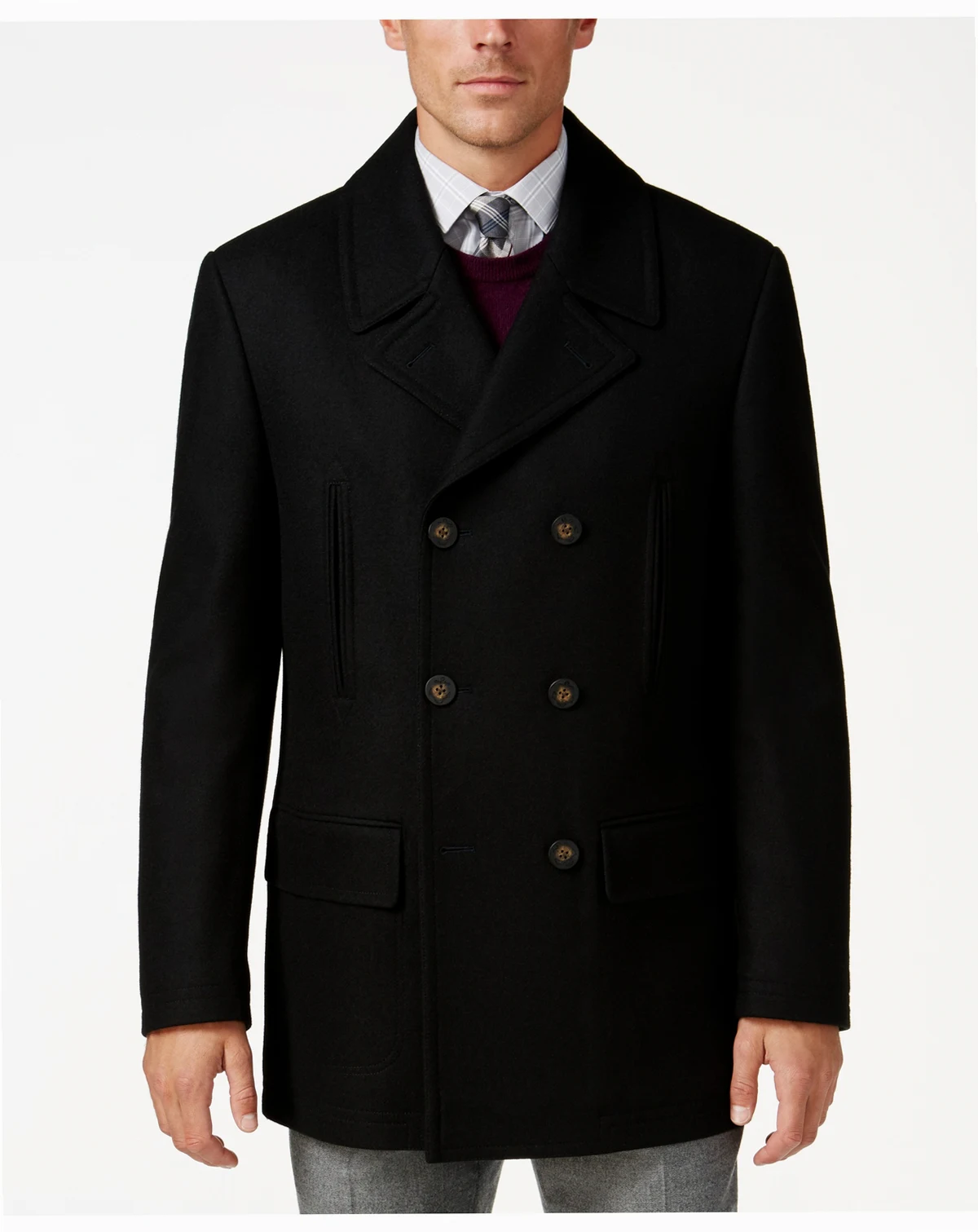 Men's Classic Fit Double-Breasted Wool Blend Peacoats