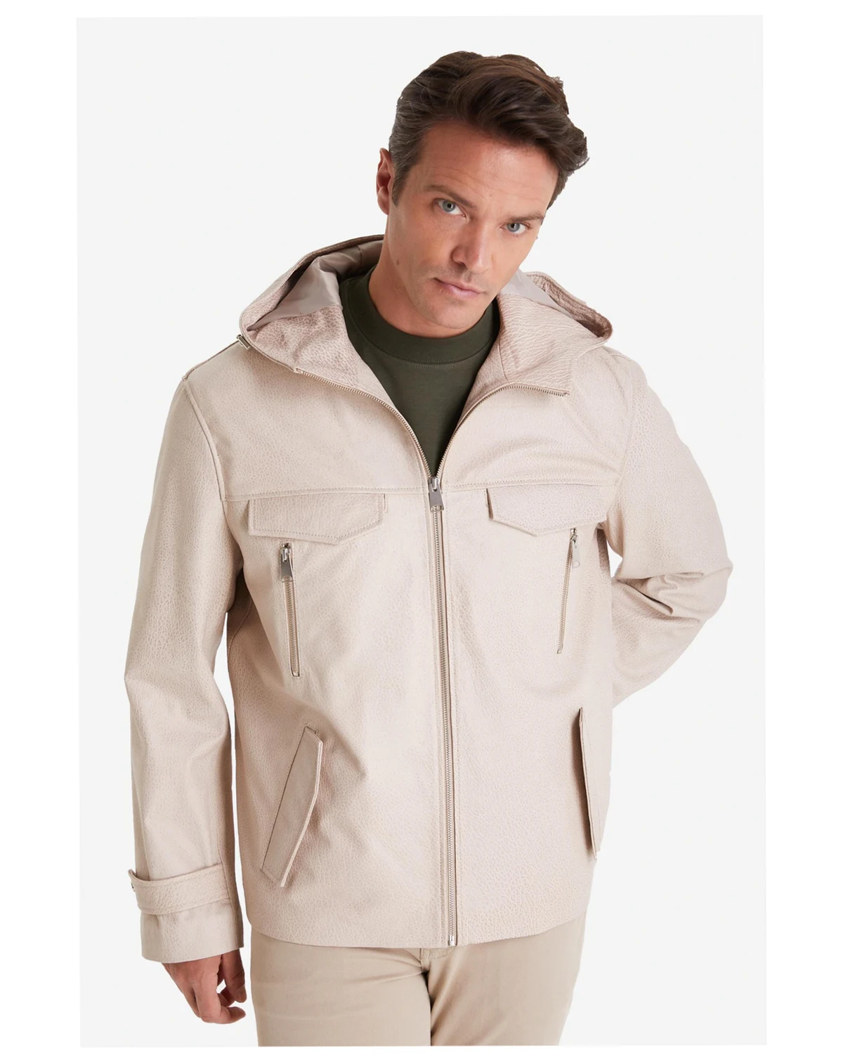 Men's Leather Jacket, Elephant Beige