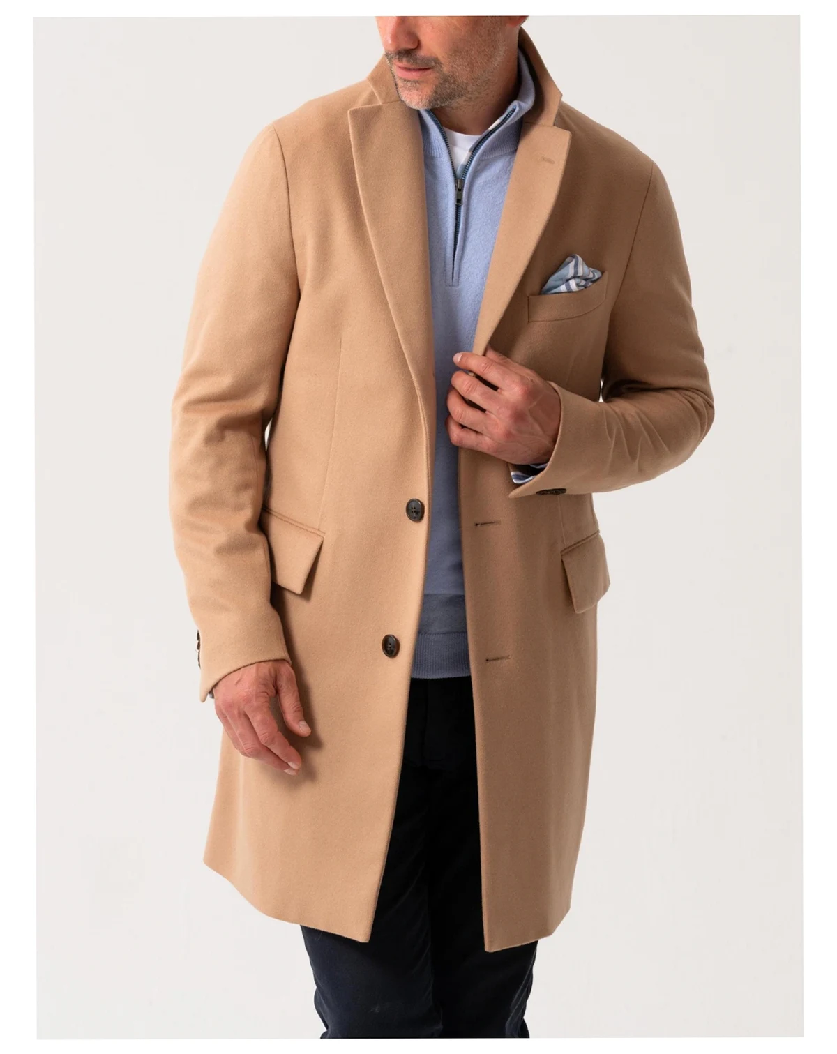 Men's Long Sleeve Wool Collared Coat