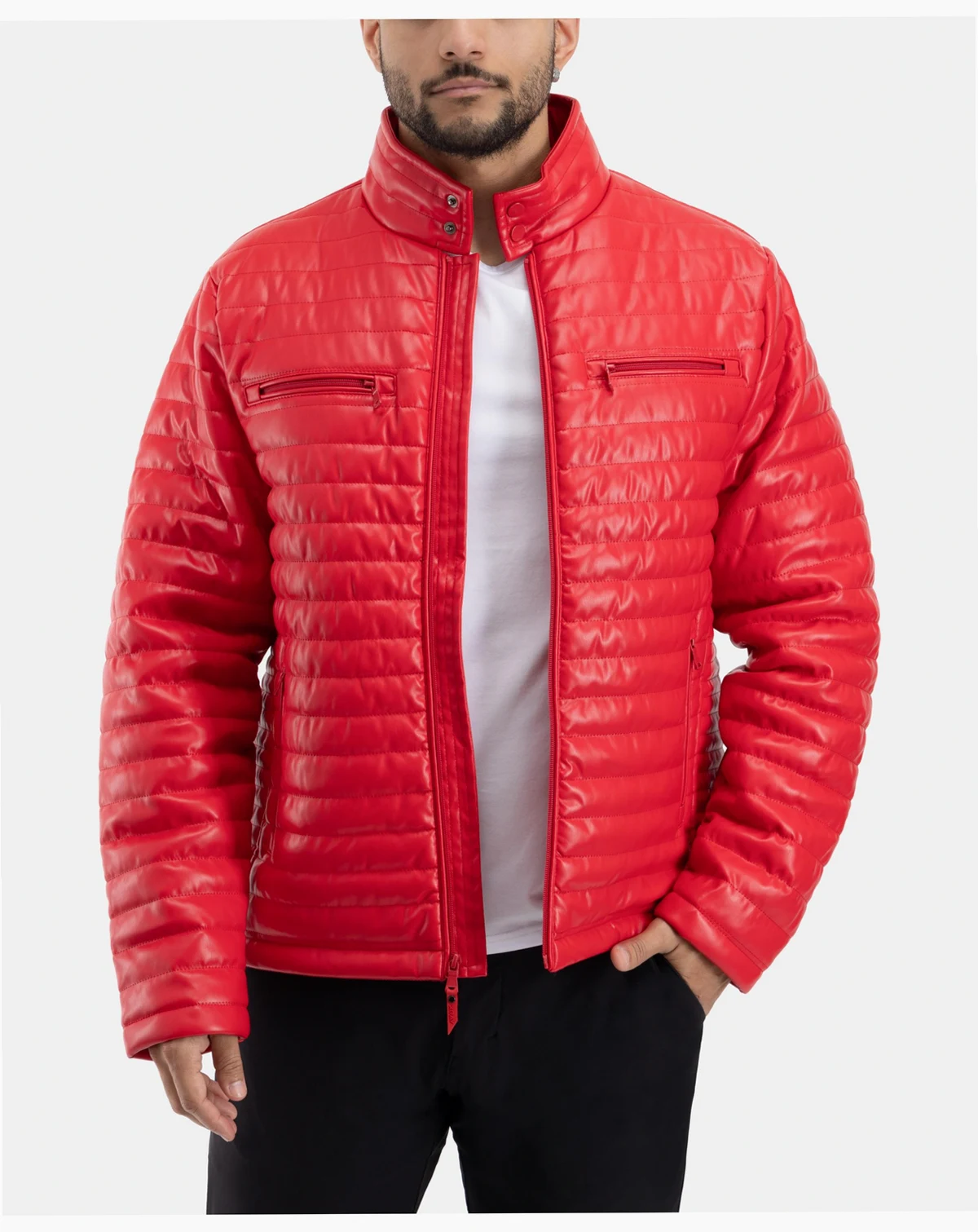 Men's PU Quilted Jacket With Faux Shearling Lining