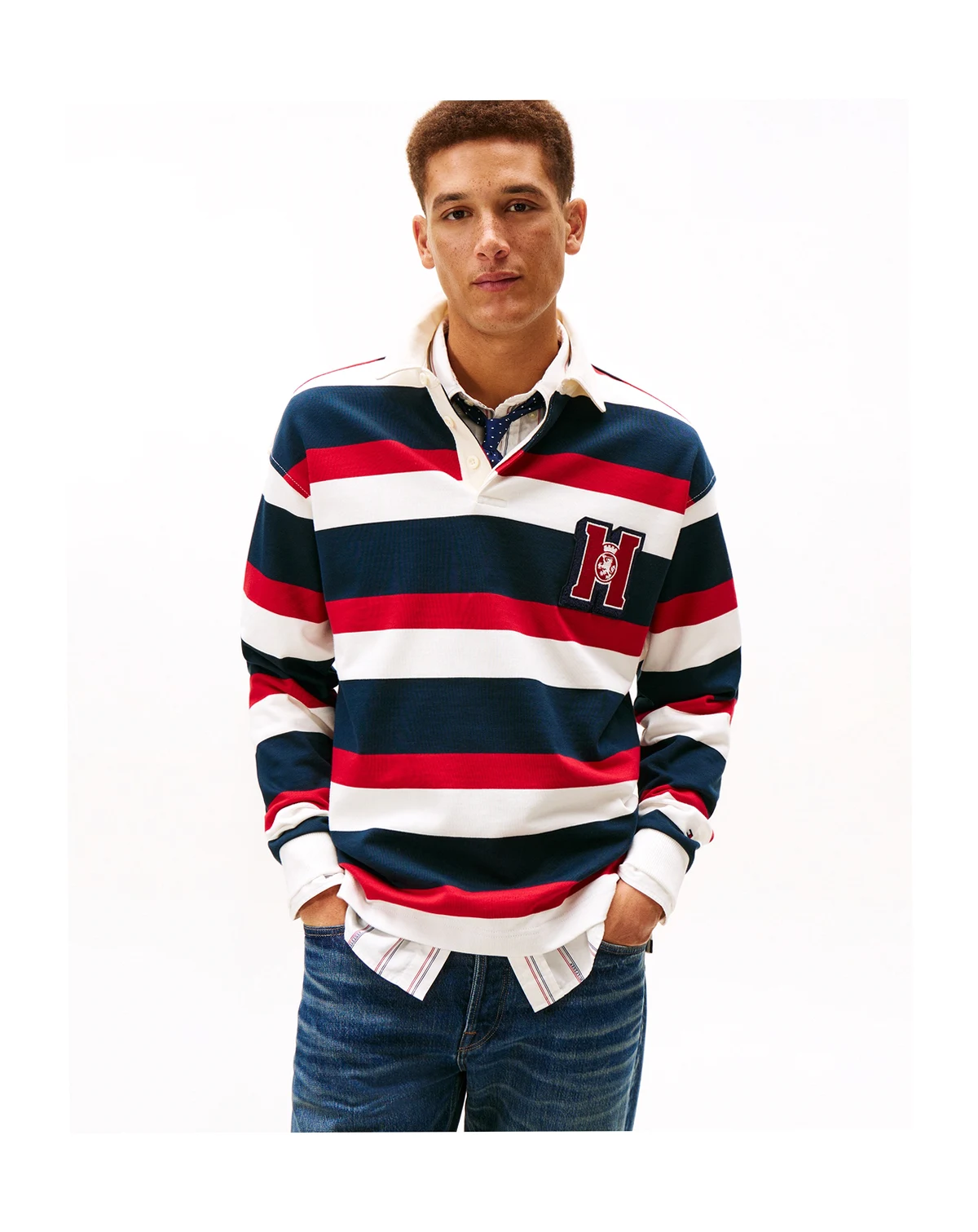 Men's Crest Striped Polo Shirt