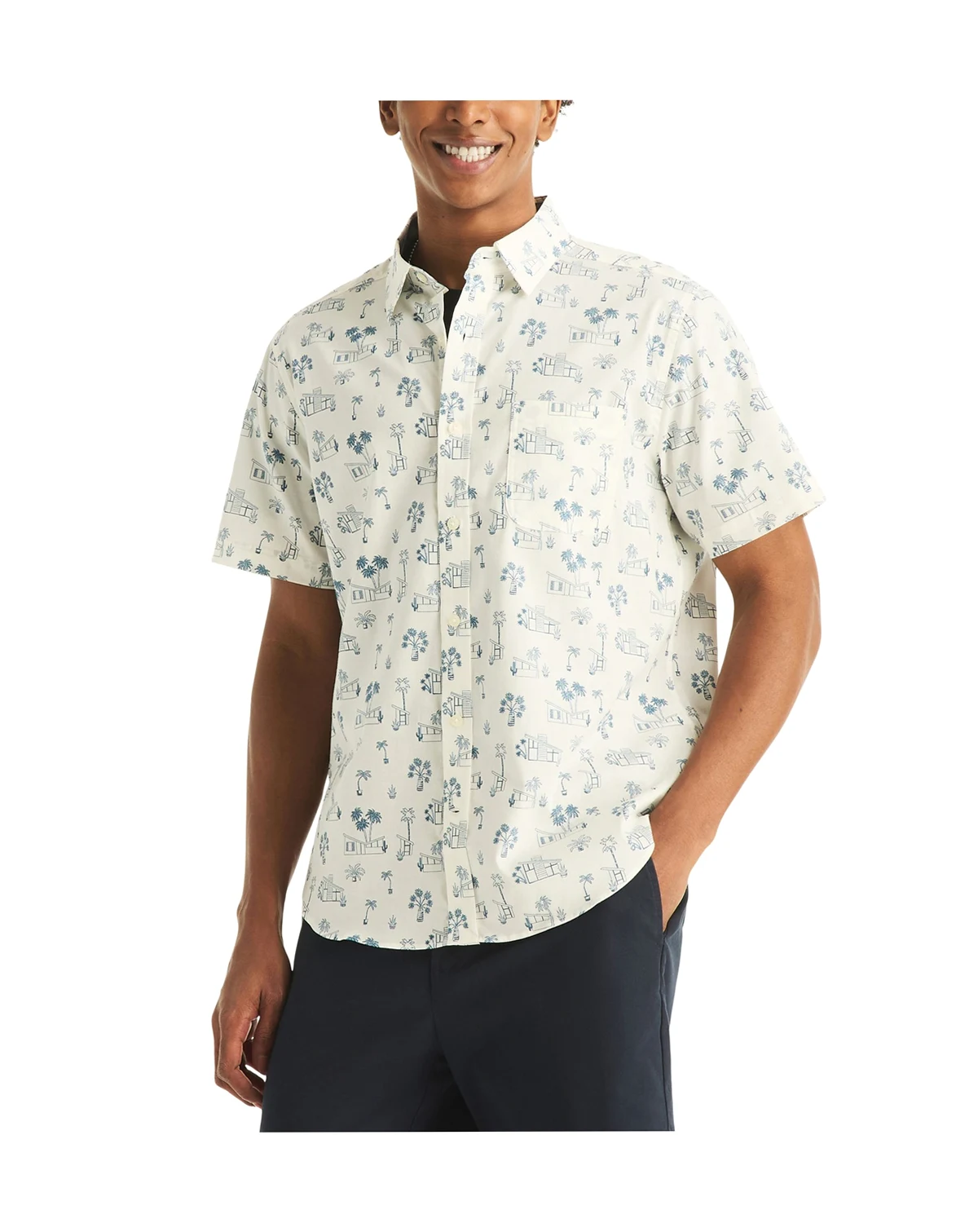 Men's Printed Straight Collar Short-Sleeve Shirt