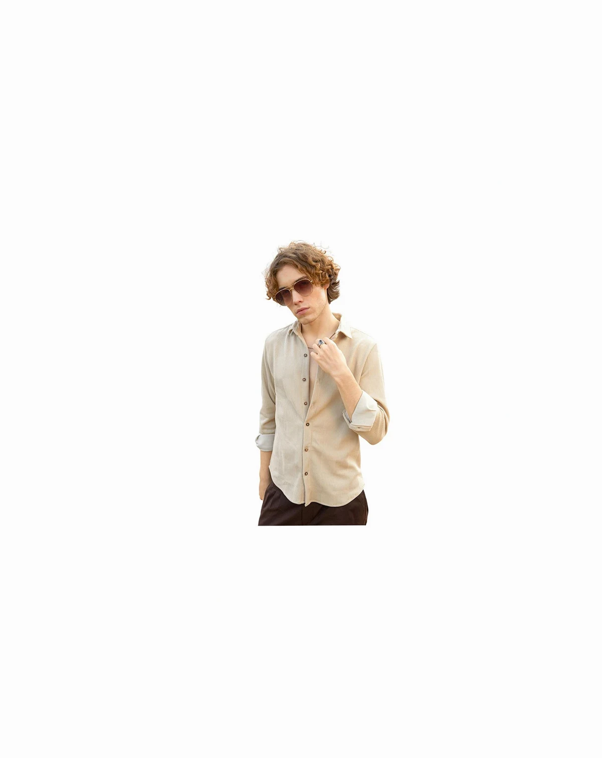 Men's Saltbox Beige Solid Knit Shirt