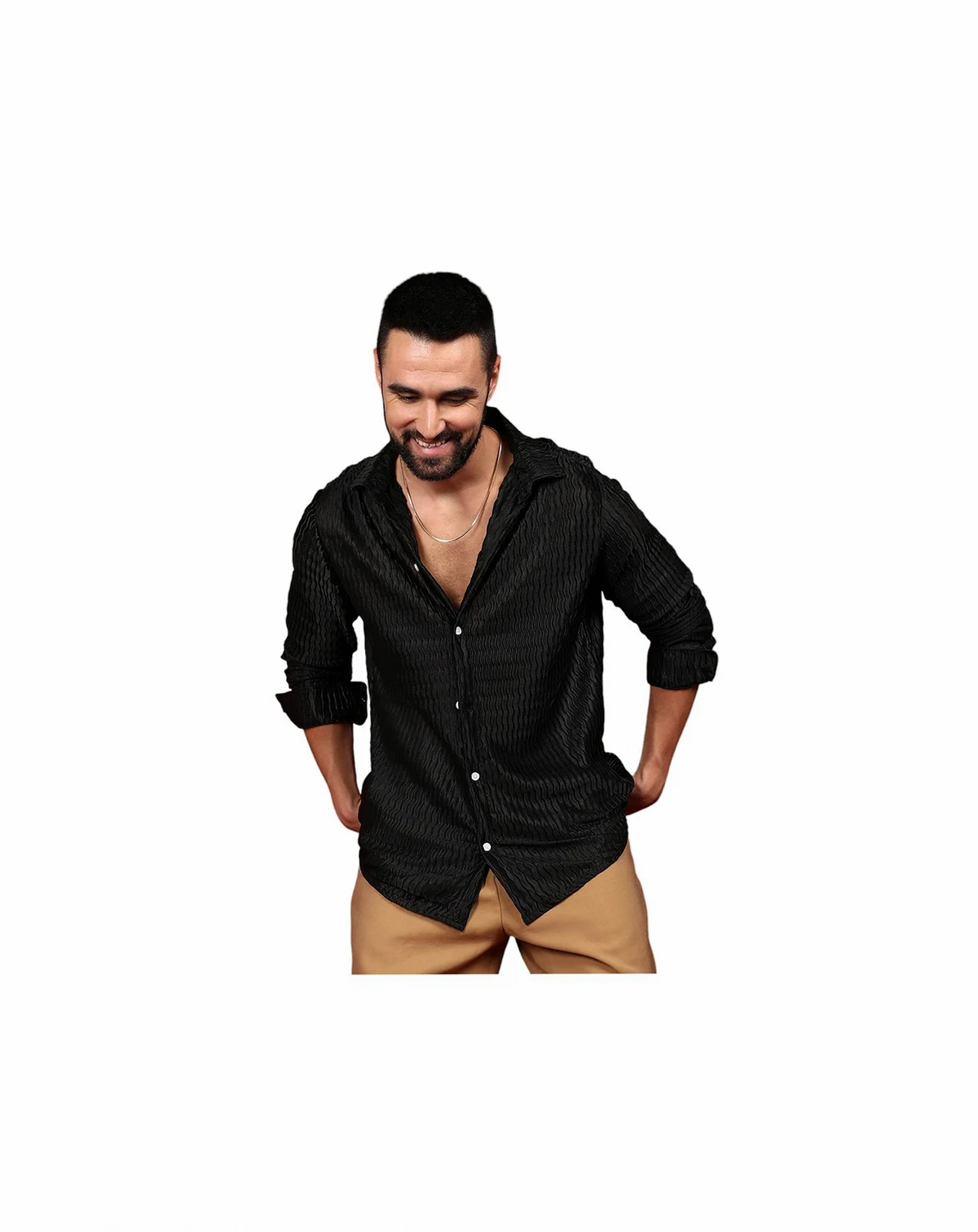 Men's Onyx Black Curly-Creased Shirt