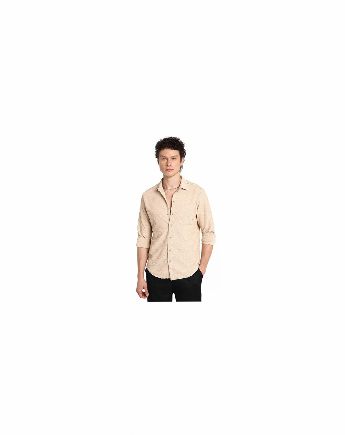 Men's Saltbox Beige Self-Design Wave Shirt