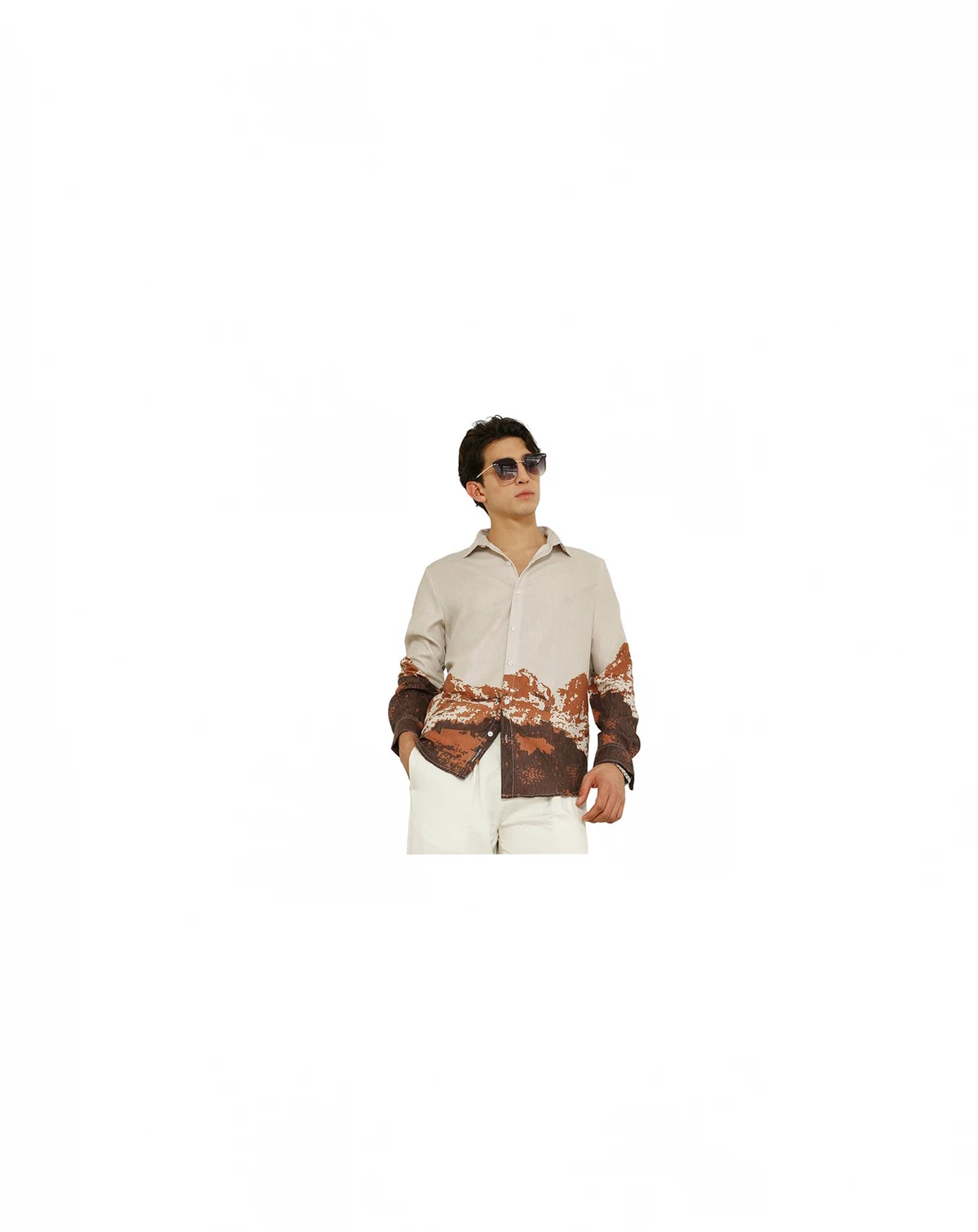 Men's Beige Shirt With Abstract Mountain Print