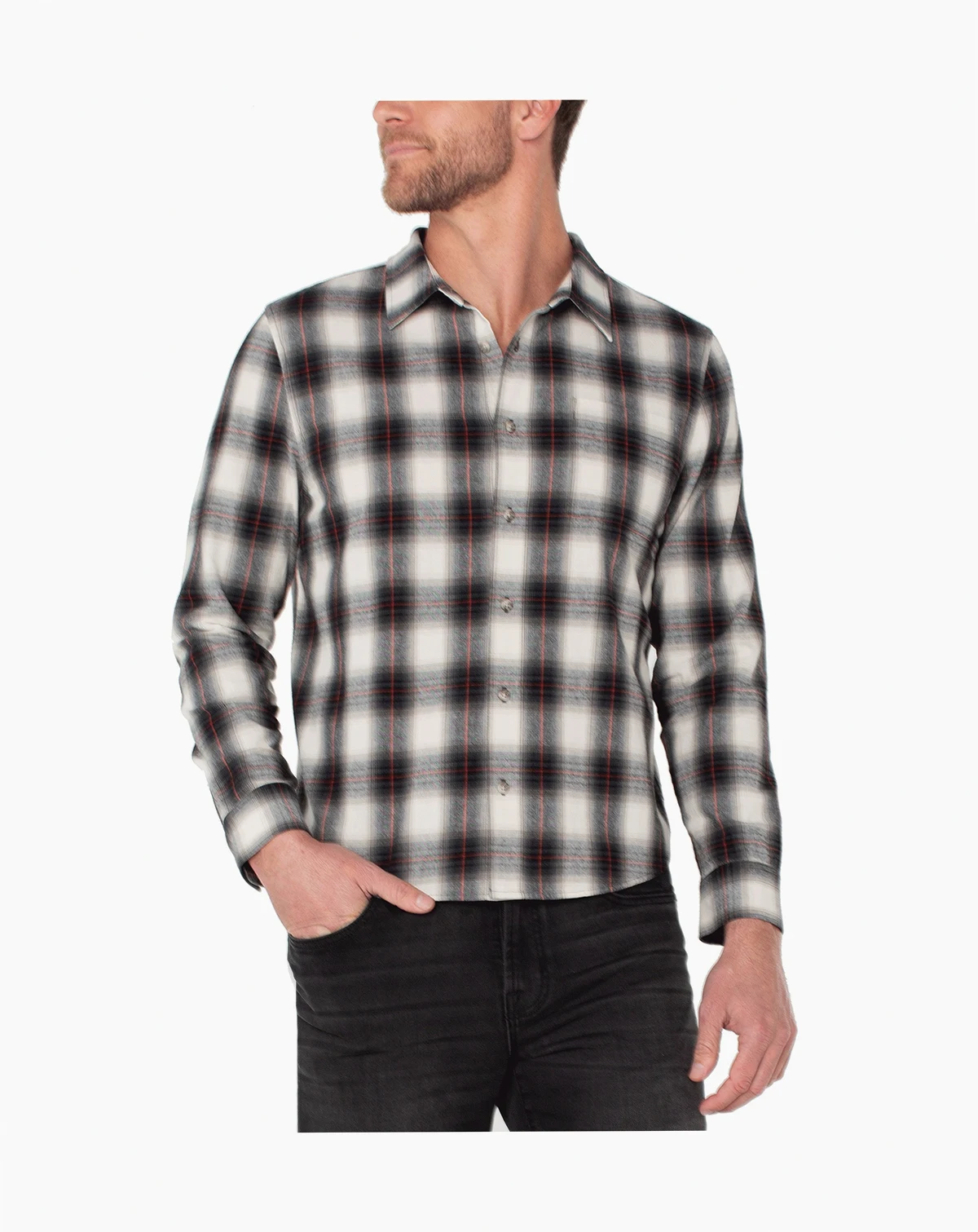 Men's Stand-Collar Plaid Shirt