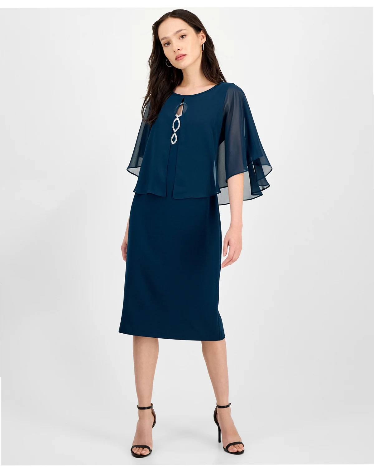 Petite Cape Overlay Round Neck Dress