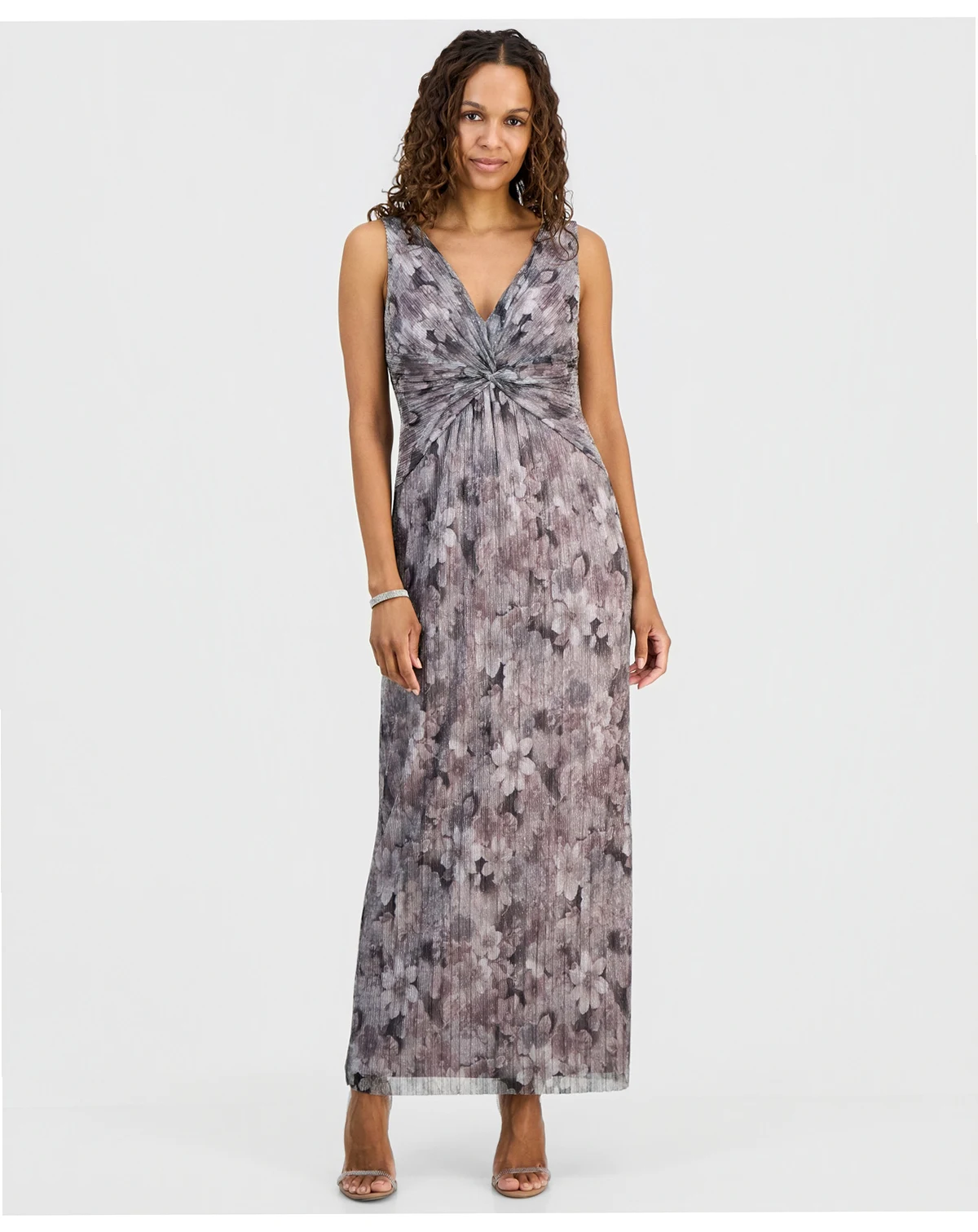 Petite Metallic V-Neck Twist-Front Dress