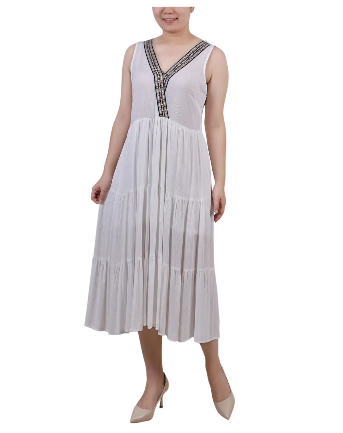 Petite Sleeveless Surplice Tiered Dress
