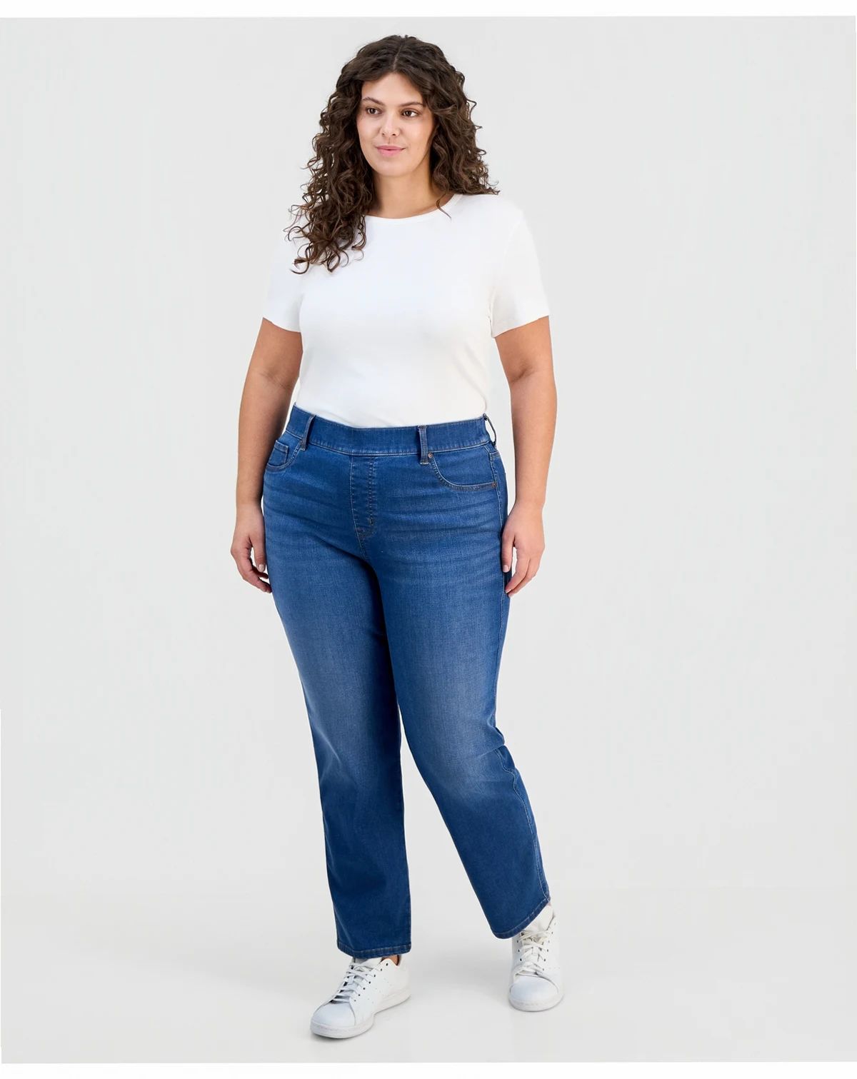 Plus Size Pull-On Shaping High-Rise Straight-Leg Jeans, Macy's Exclusive