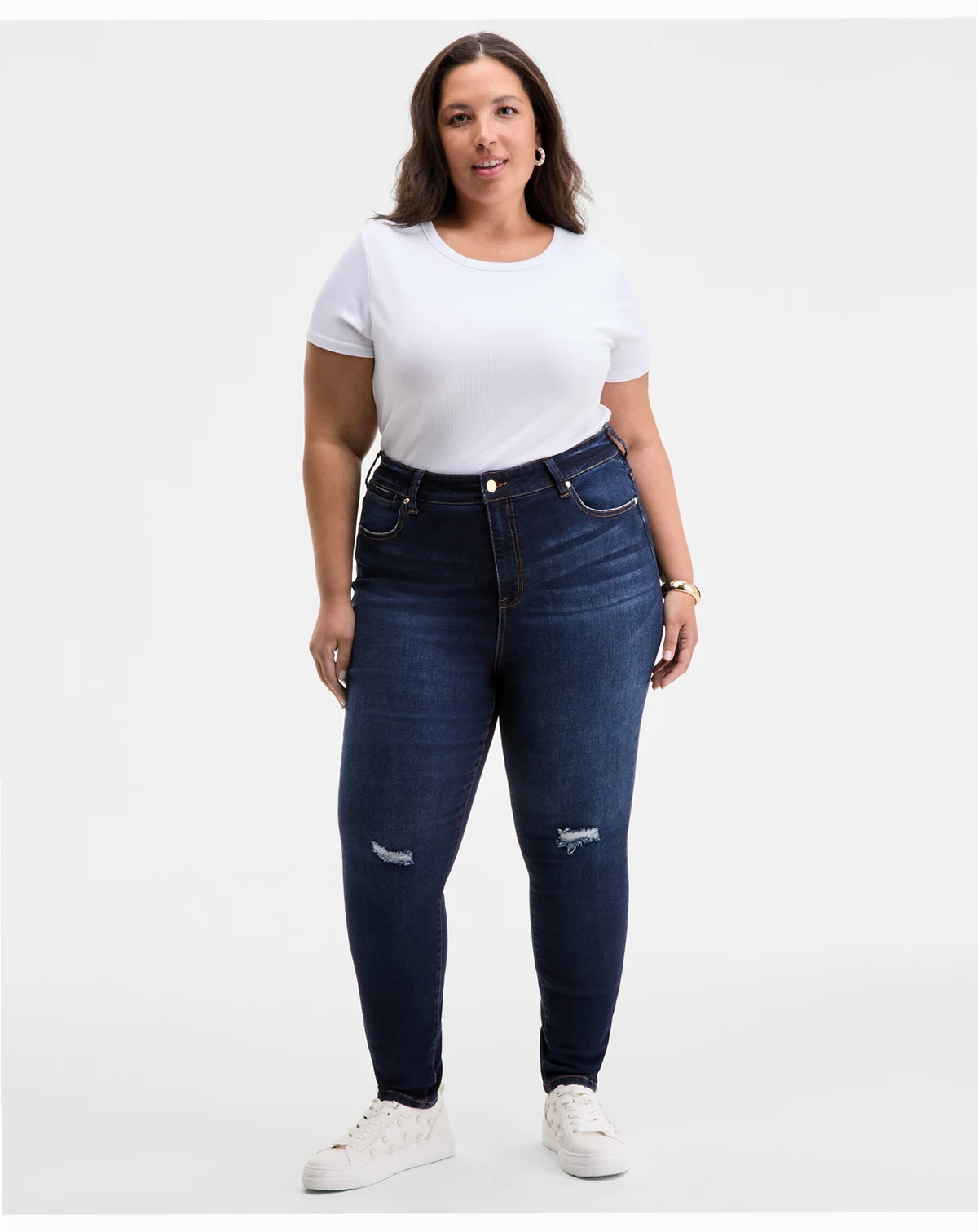 Trendy Plus Size High-Rise Skinny Distressed Jeans, Exclusively at Macy's