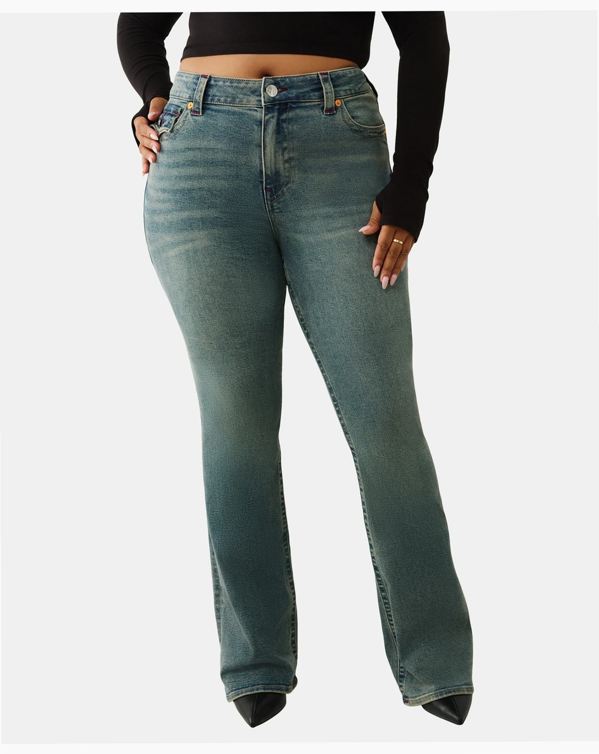 Plus Size Becca Mid Rise Bootcut Flap Jeans
