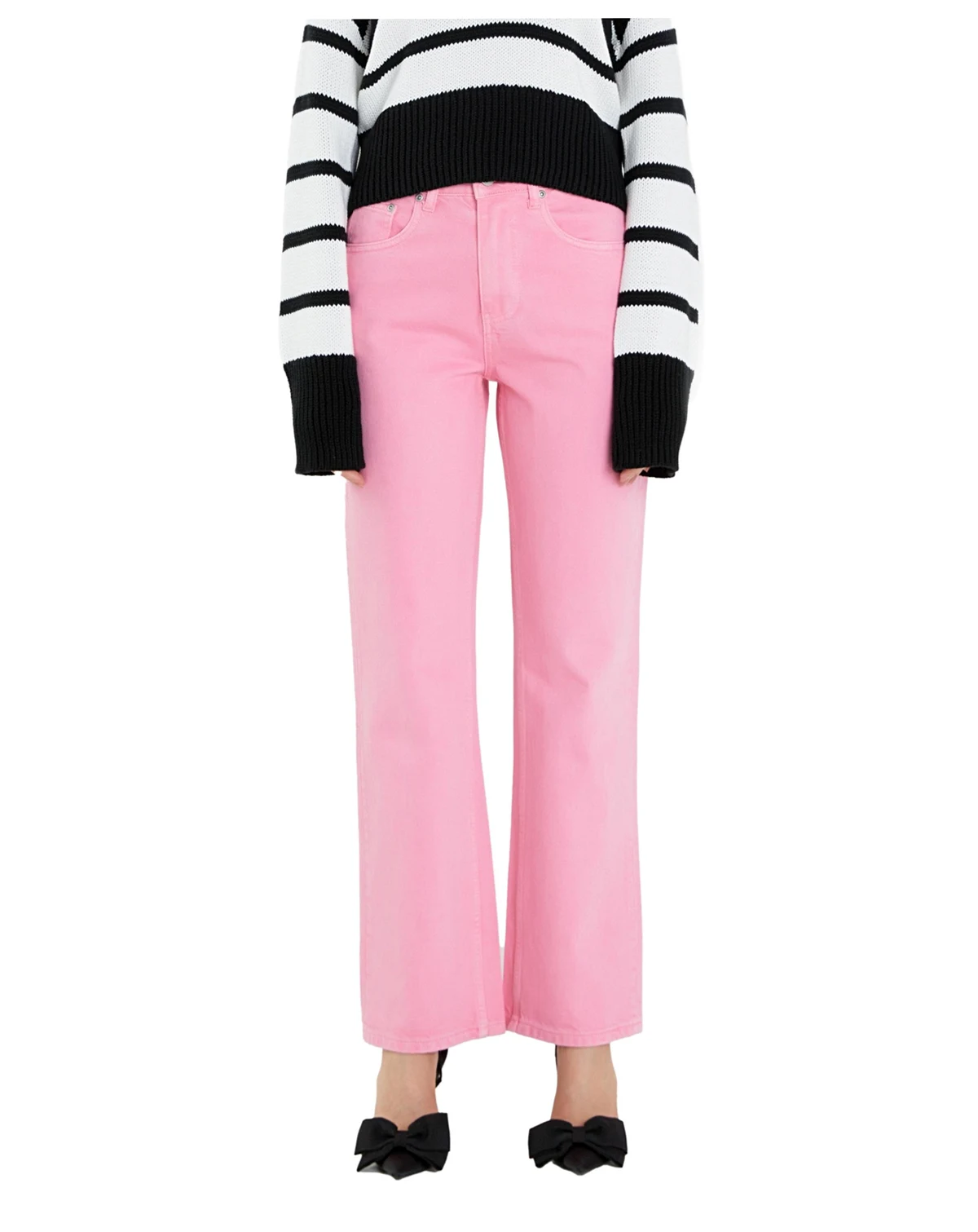 English Factory Women's Color Full Length Wide Leg Jean