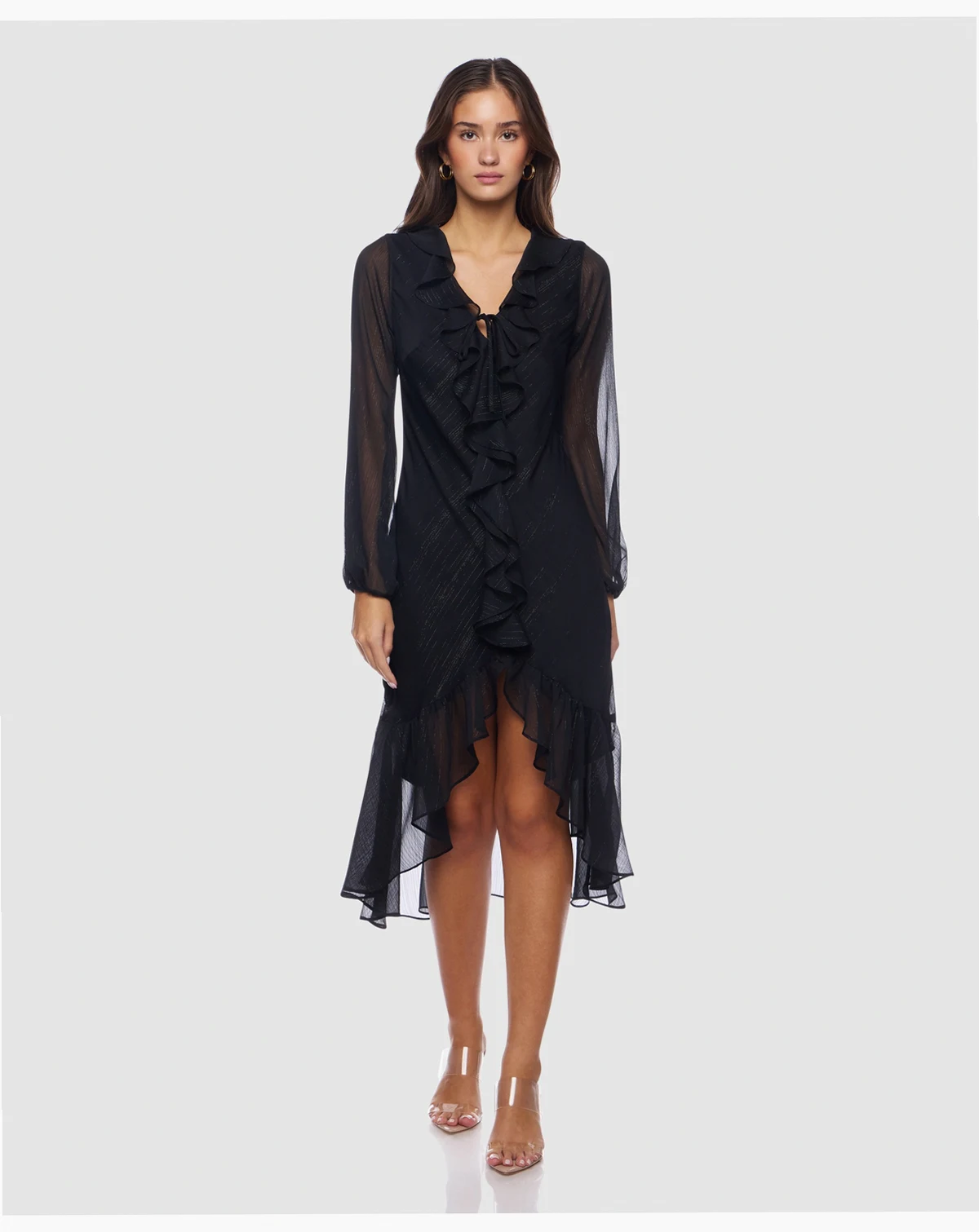 Juniors' V-Neck Ruffle Detail Dress
