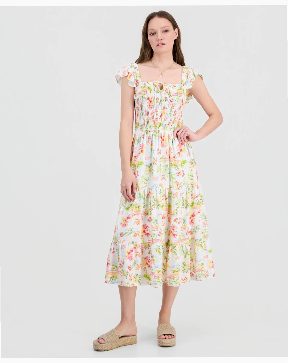 Juniors' Sleeveless Floral Midi Dress