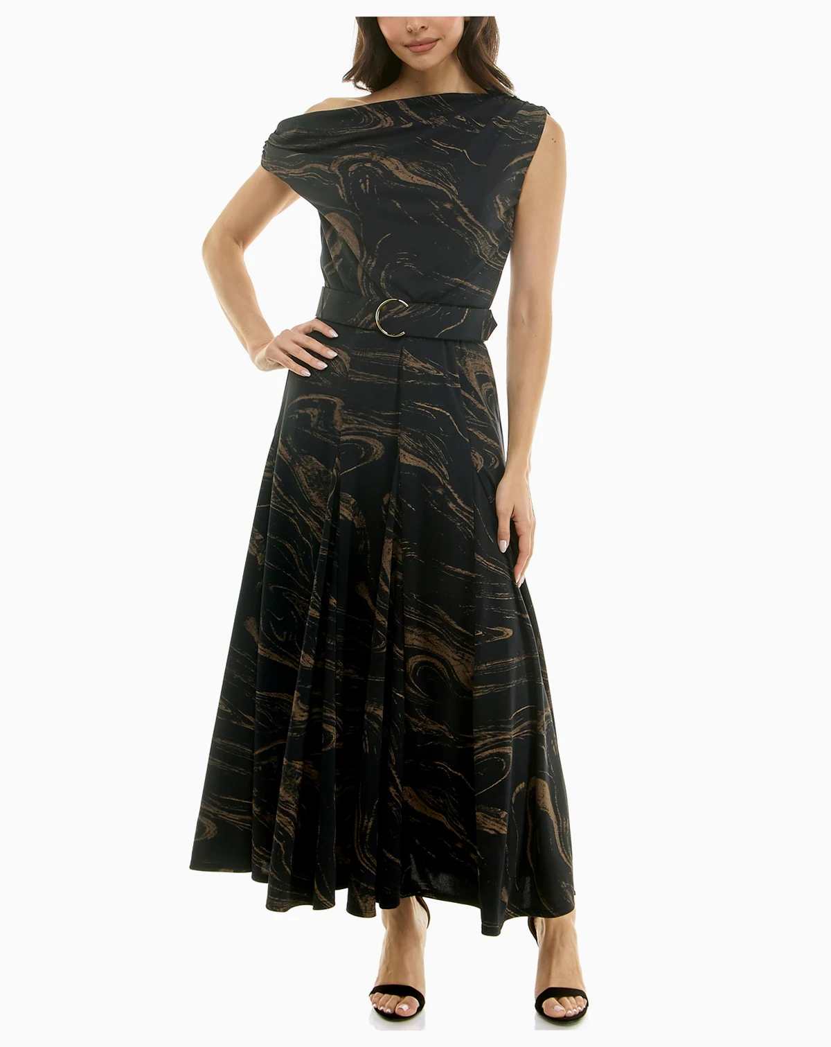 Women's Belted Off-The-Shoulder A-Line Dress