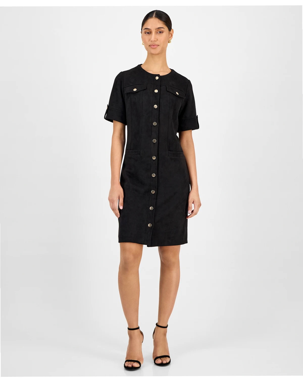 Women's Faux-Suede Short-Sleeve Shirtdress