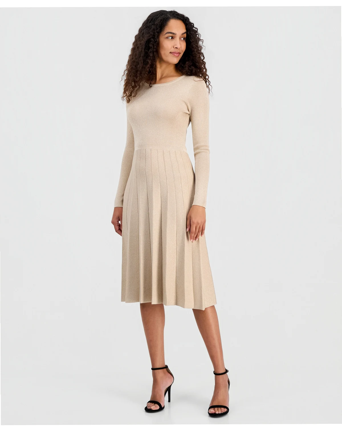 Women's Metallic Long-Sleeve Fit & Flare Dress