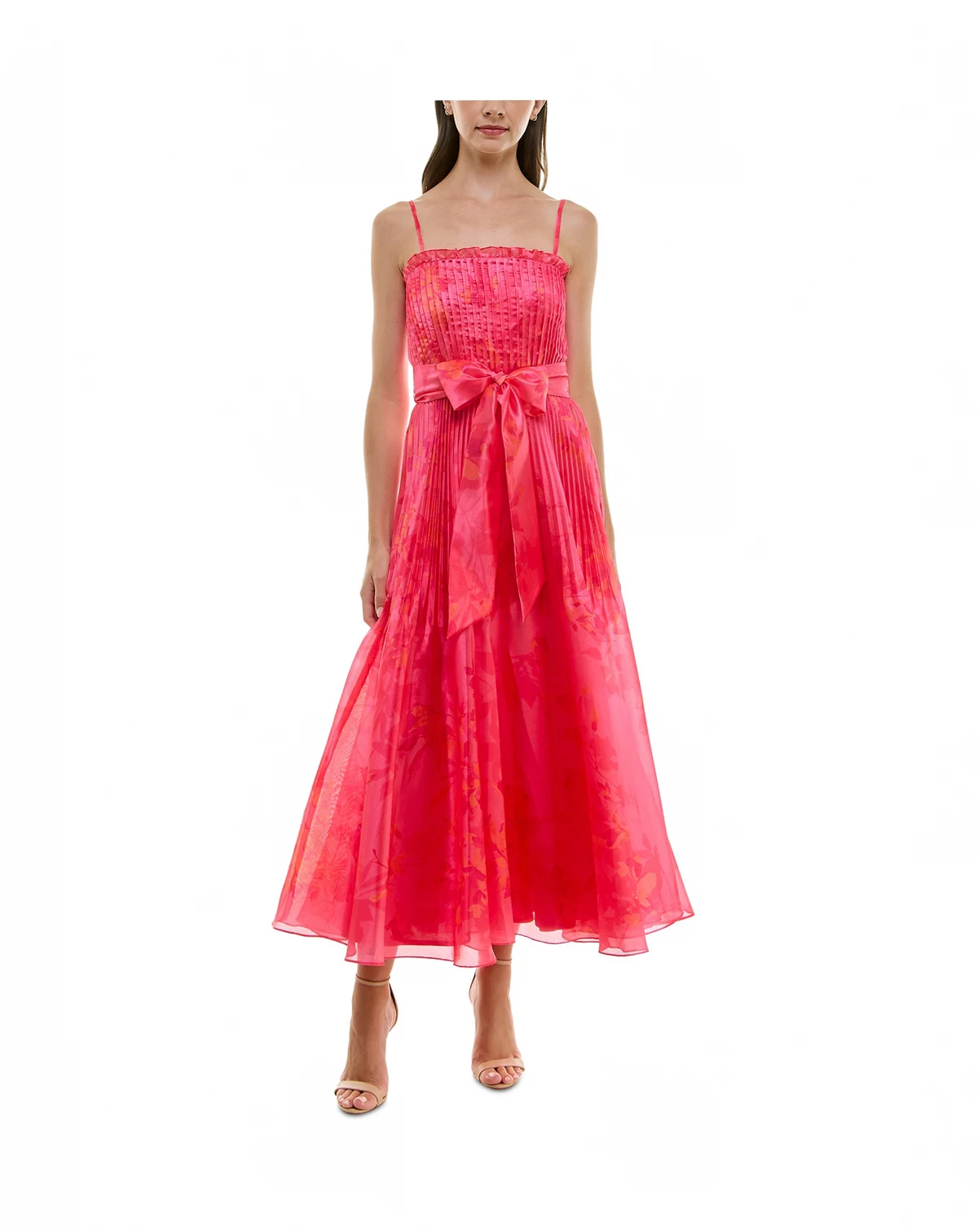 Women's Printed Pleated Sleeveless Midi Dress