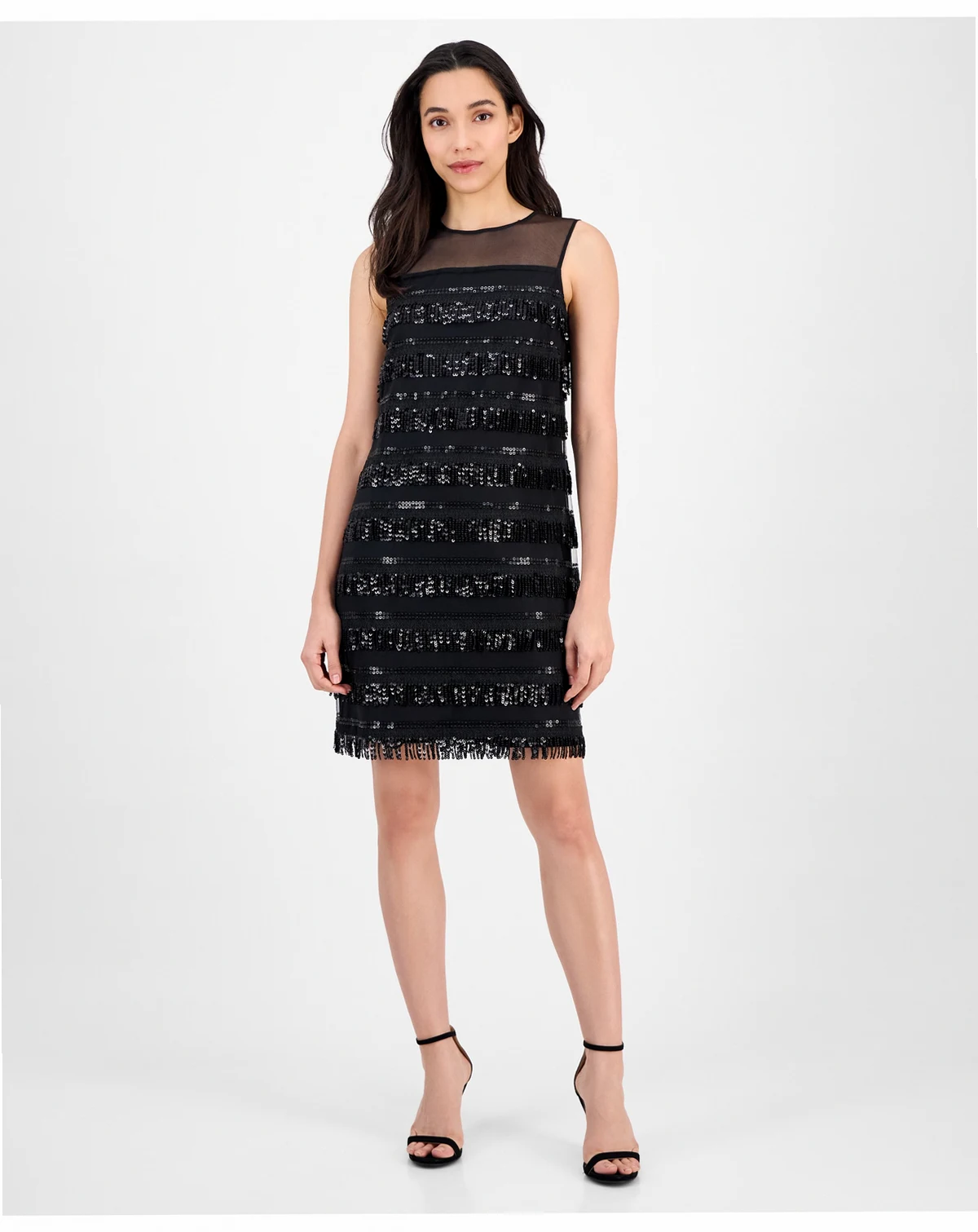 Women's Sequin-Fringe Sleeveless Shift Dress
