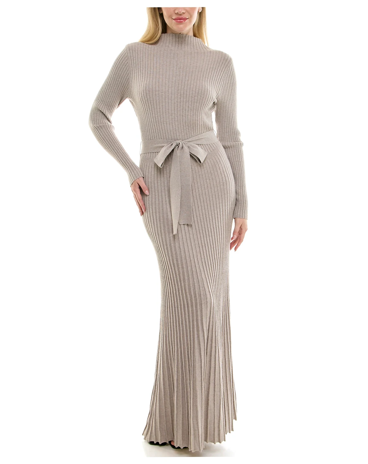 Women's Belted Mock Neck Sweater Dress