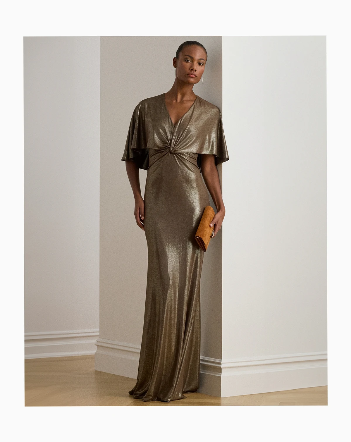 Women's Twist-Front Cape Gown