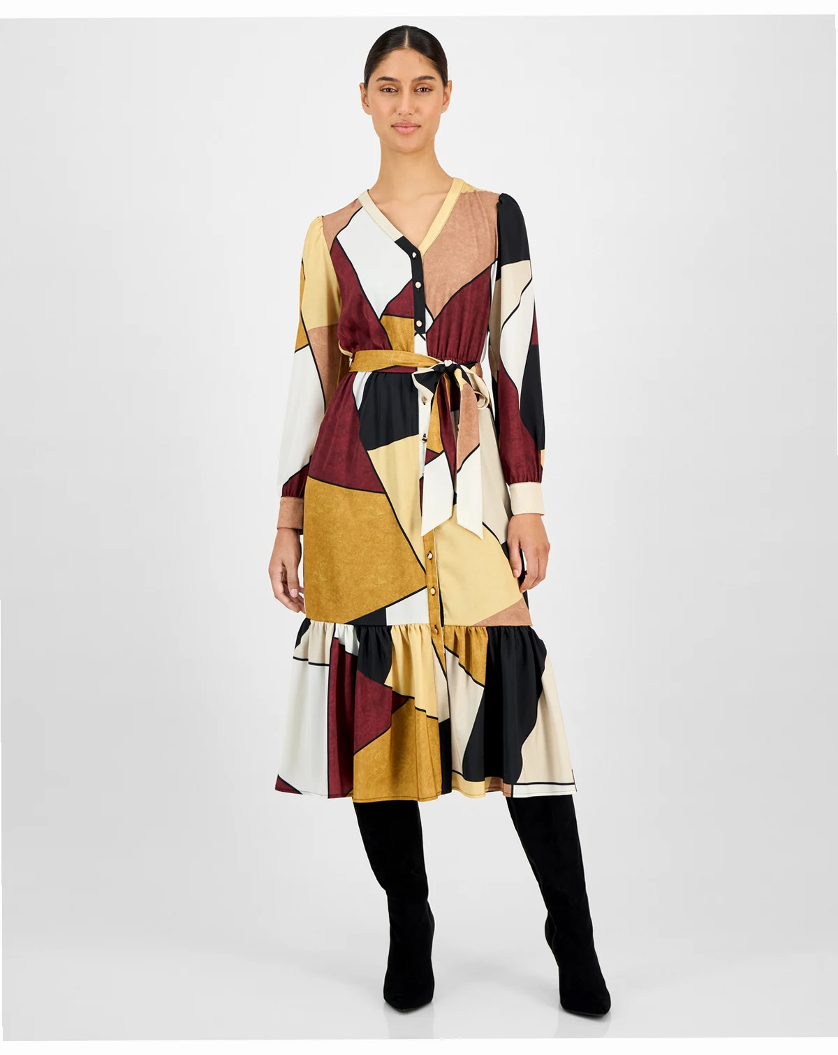 Women's Printed Button-Front Midi Dress