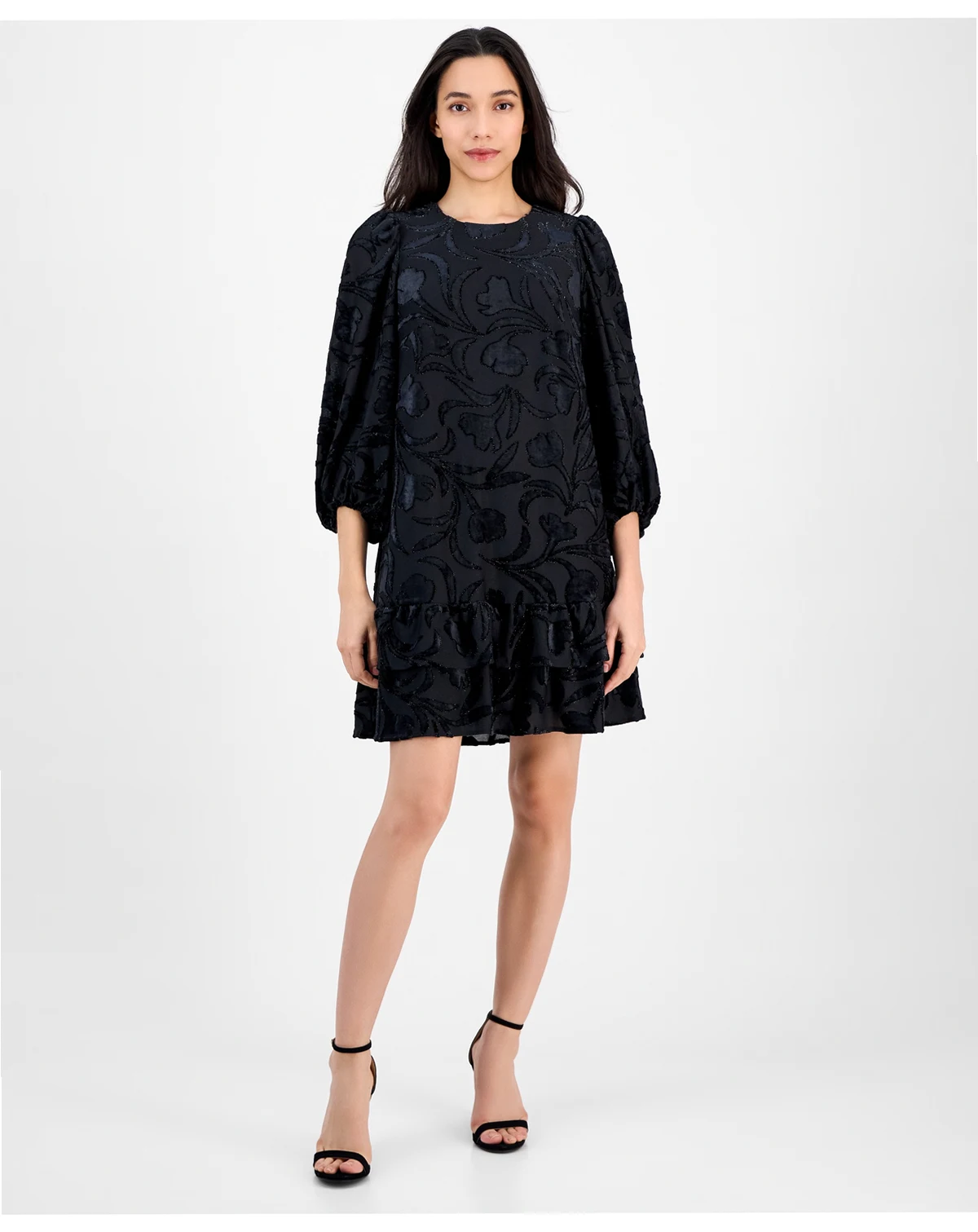 Women's Blouson-Sleeve Burnout Shift Dress