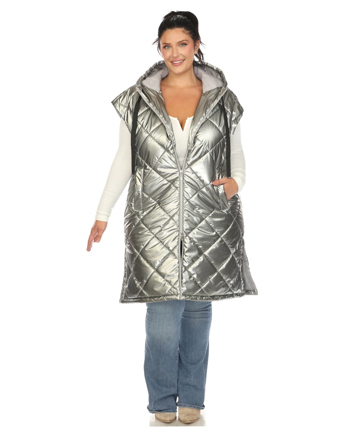 Plus Size Metallic Puffer Vest Jacket