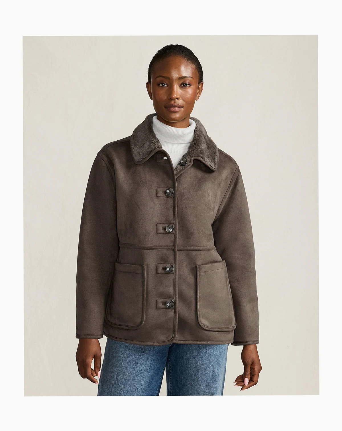 Women's Reversible Faux Shearling Fleece Button Front Coat