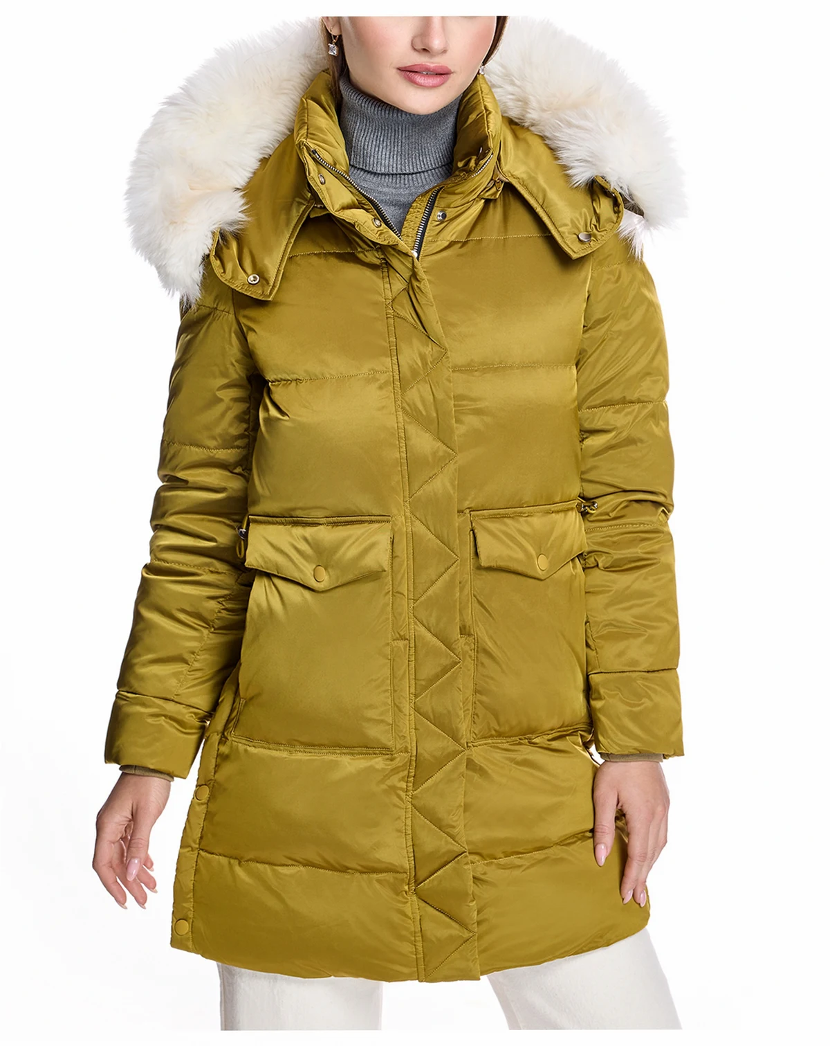 Women's Puffer Coat with Shearling Trim