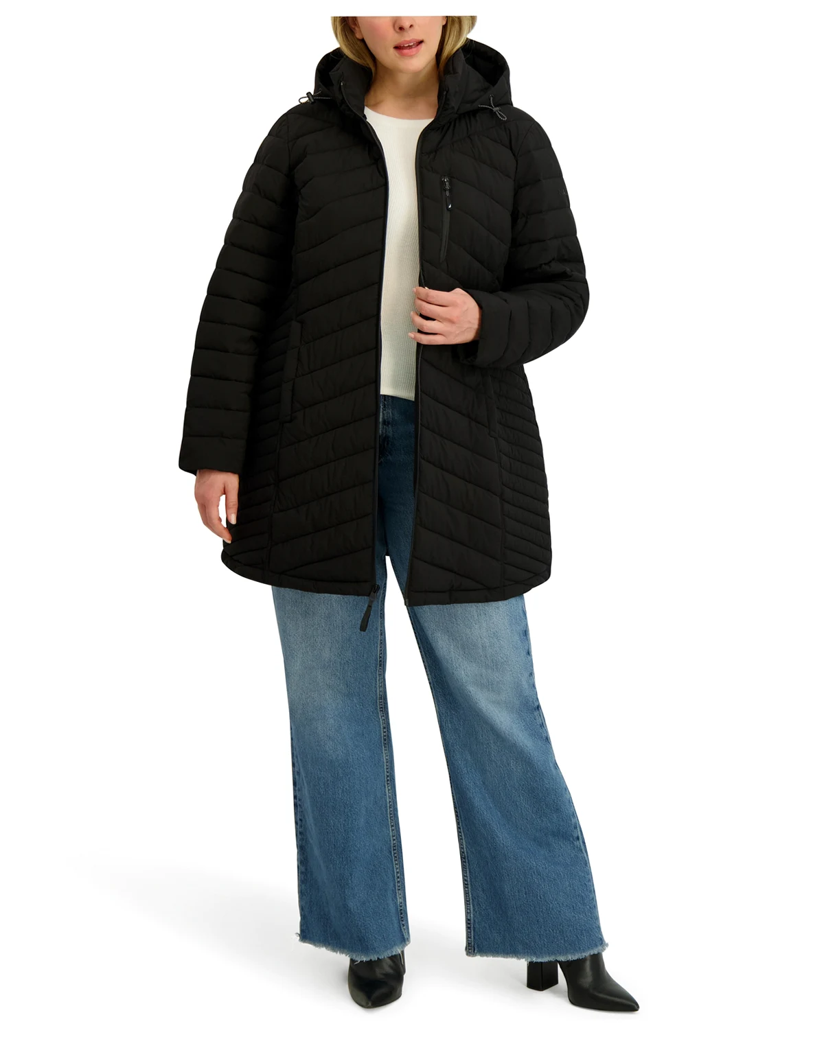 Plus Size Hooded Water-Resistant Puffer Coat