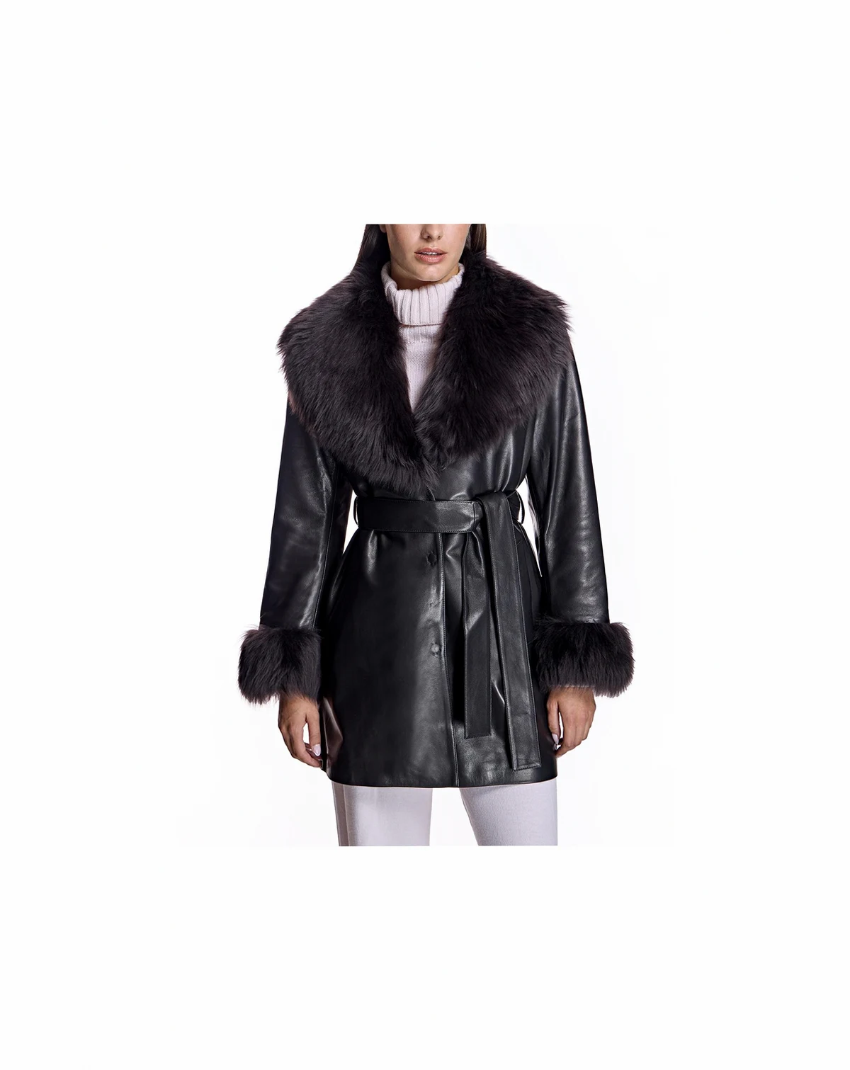 Women's Wrap Coat with Shearling Trim