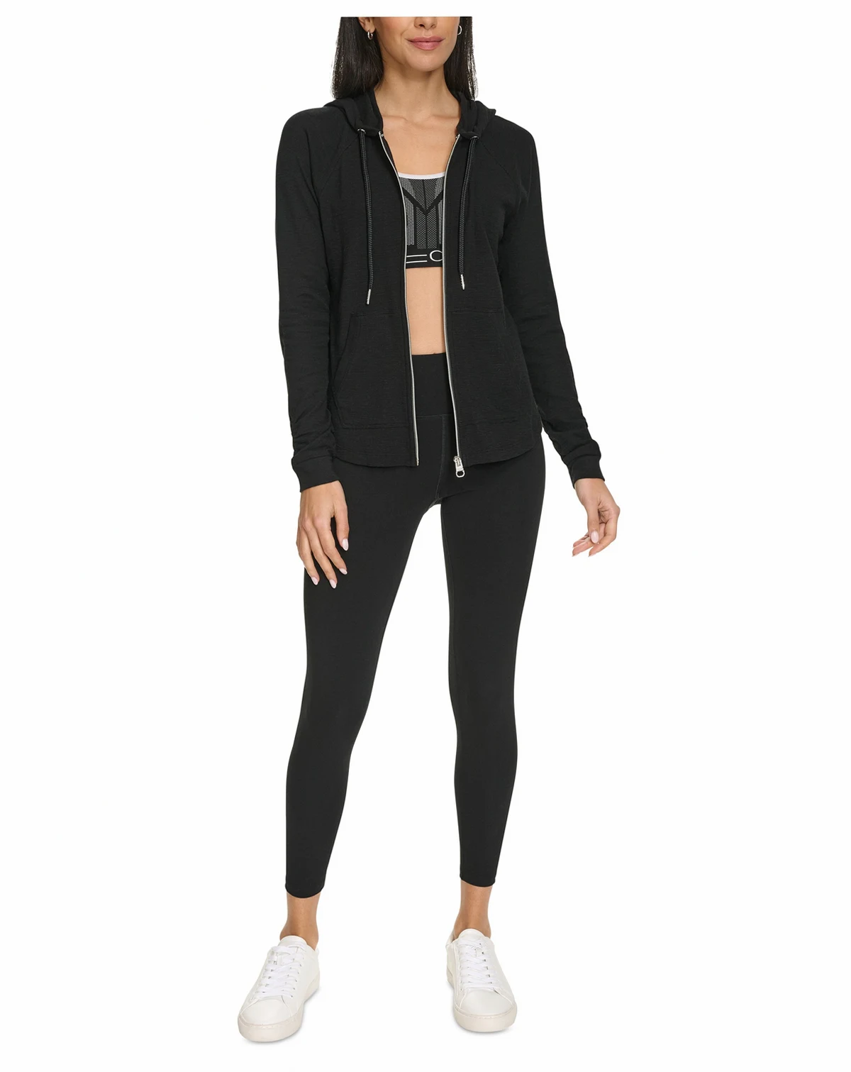 Ruched-Sleeve Zip Hoodie