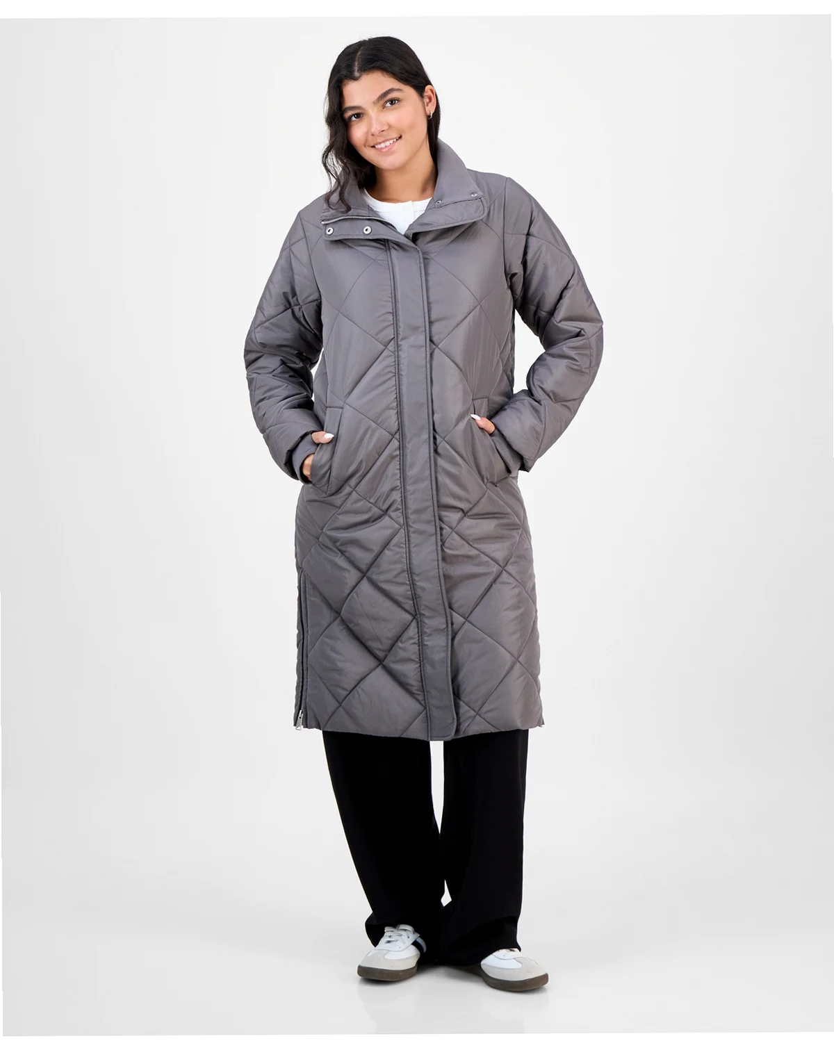 Juniors' Shawl-Collar Quilted Coat