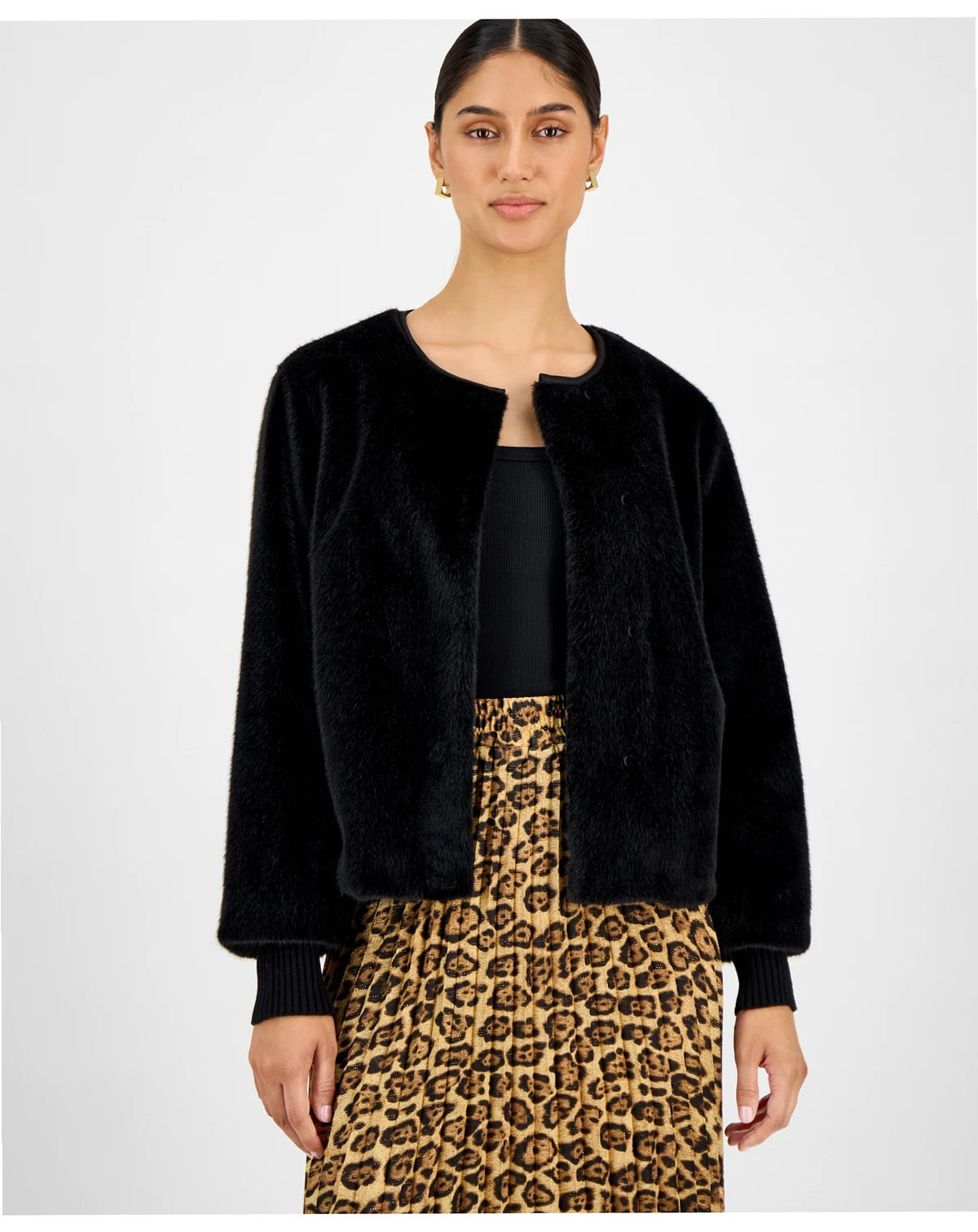 Women's Knit-Cuff Faux-Fur Jacket