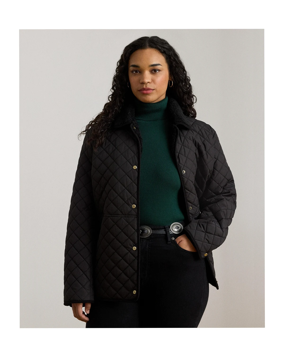 Plus Size Faux-Sherpa-Collar Quilted Coat