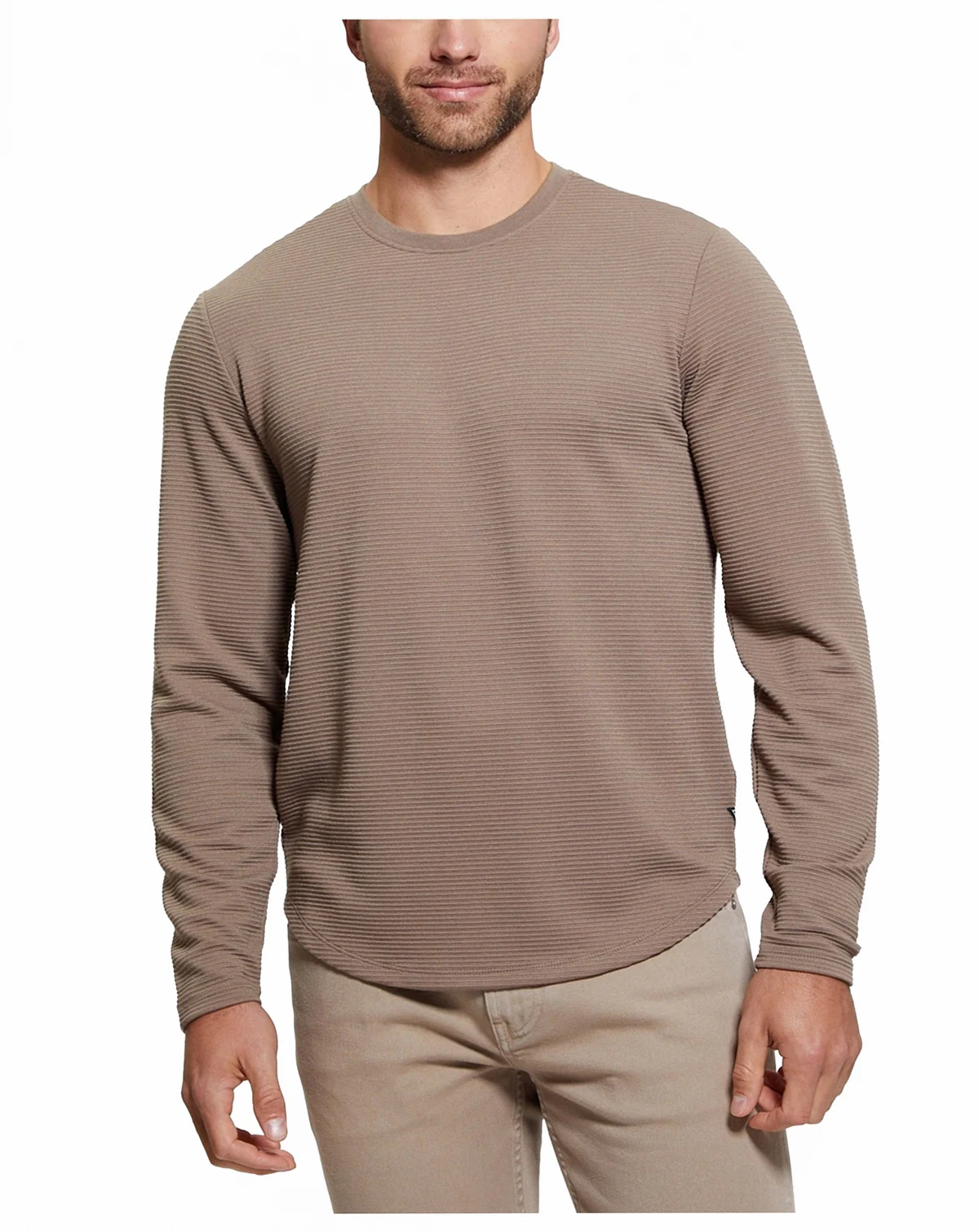Men's Relaxed Fit Linear Textured Long Sleeve Crewneck T-Shirt