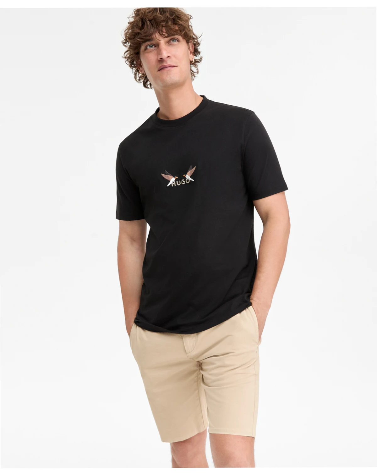 Men's Dugolini Short-Sleeve Embroidered Logo Birds Cotton T-Shirt