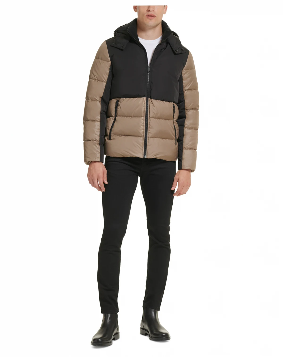 Men's Colorblock Mixed-Media Puffer Jacket