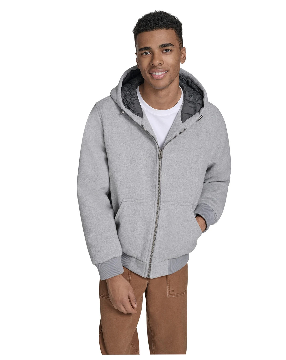 Men's Wool-Blend Hooded Bomber Jacket