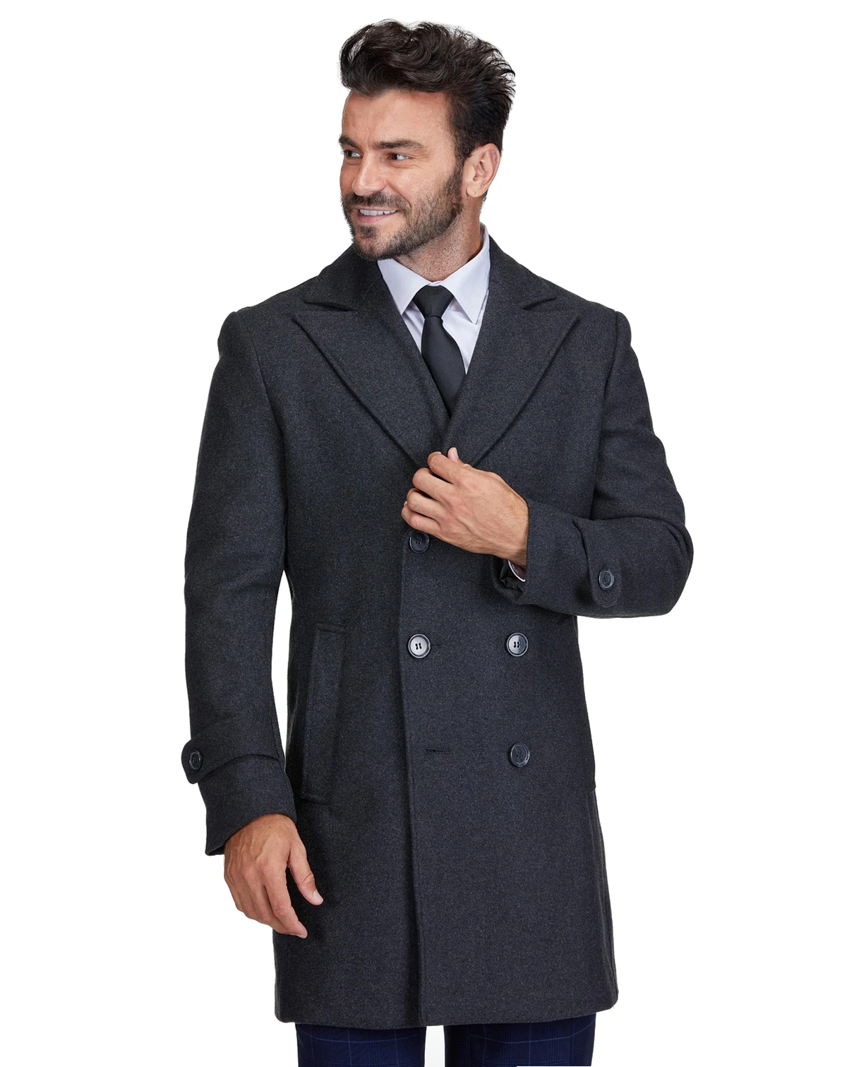 Men's Big & Tall Double Breasted Pea Coat Wool Blend Dress Peacoat