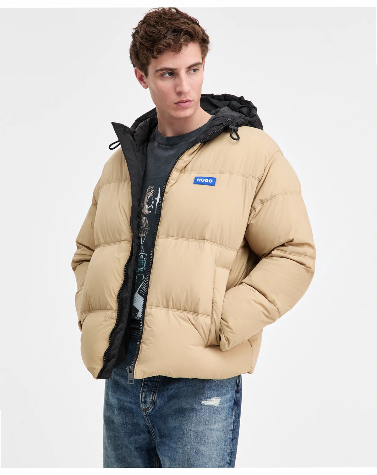 Men's Bodo Contrast-Hood Insulated Jacket