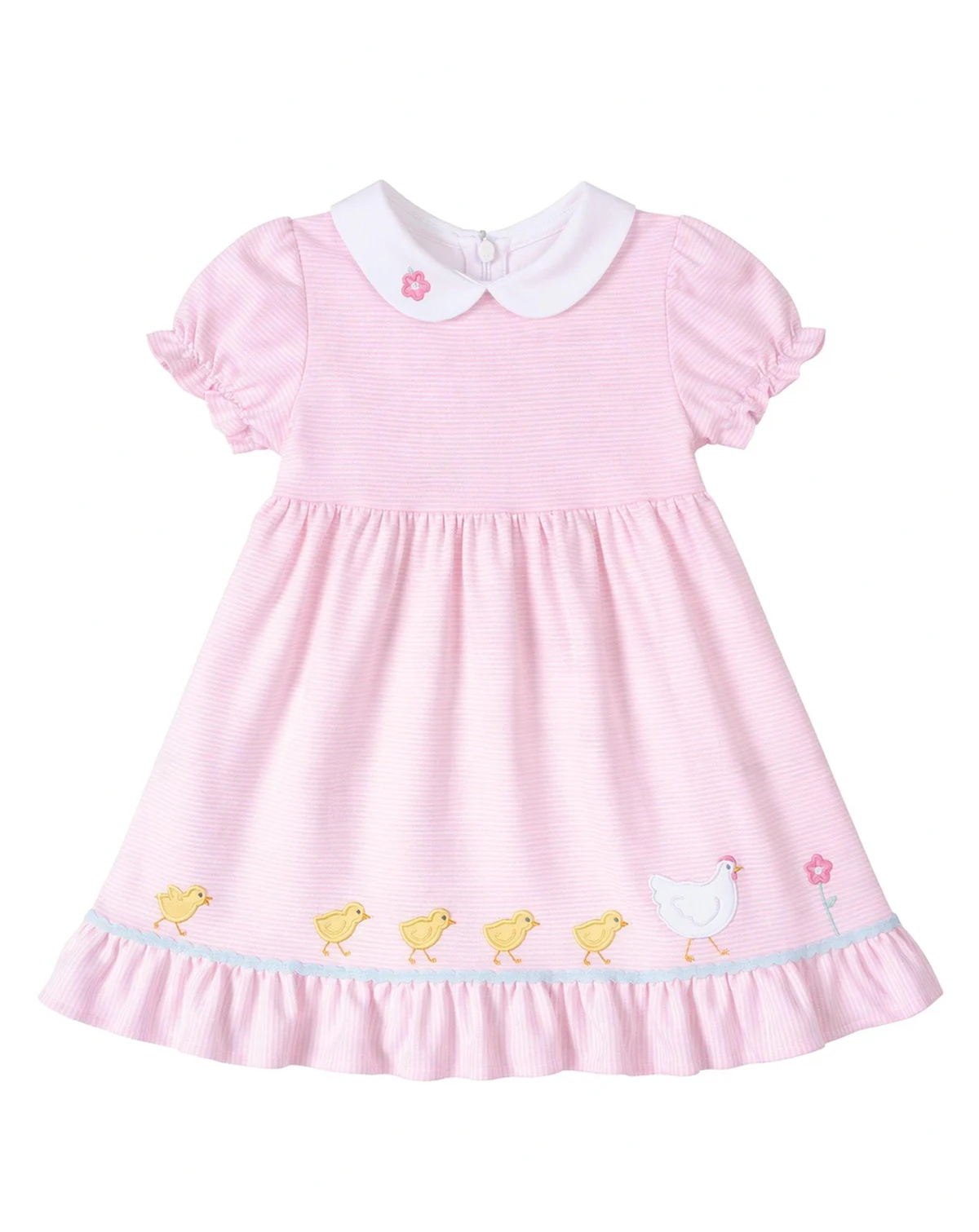 Toddler Girls Girl Stripe Knit Dress With Flowers, Hen & Chicks