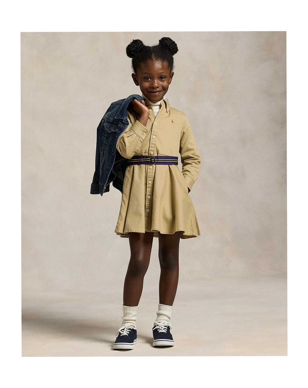 Toddler and Little Girls Belted Chino Cotton Shirtdress