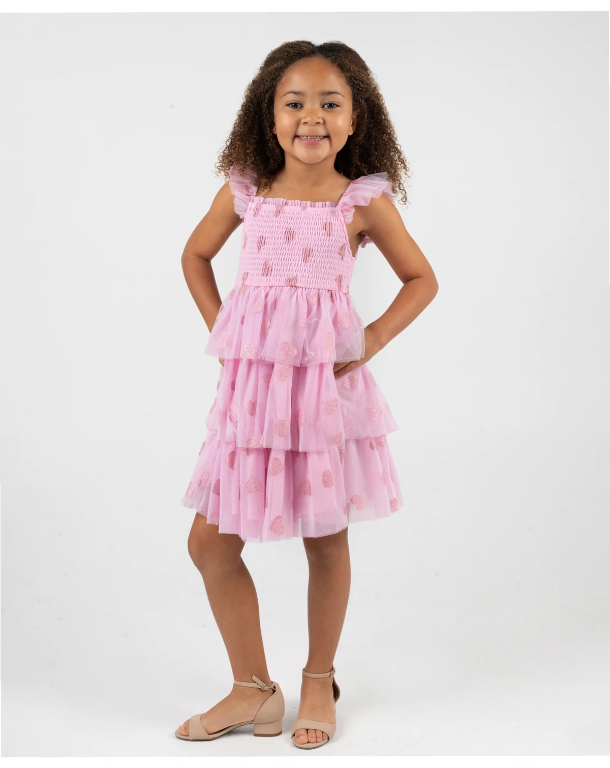 Girls 2T-6X Tiered Heart Glitter Mesh Dress